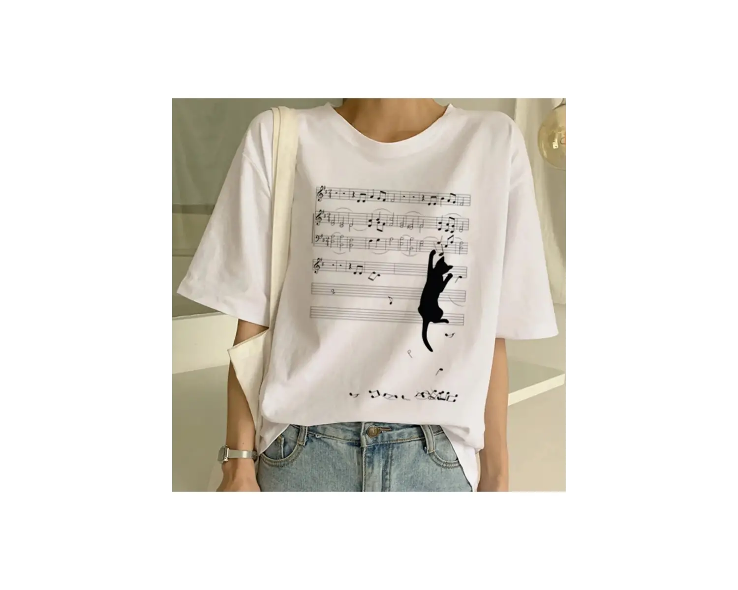 Beyaz Yeni Sevimli Kedi Komik Karikatür Baskı Tshirt Harajuku Kawaii T-shi