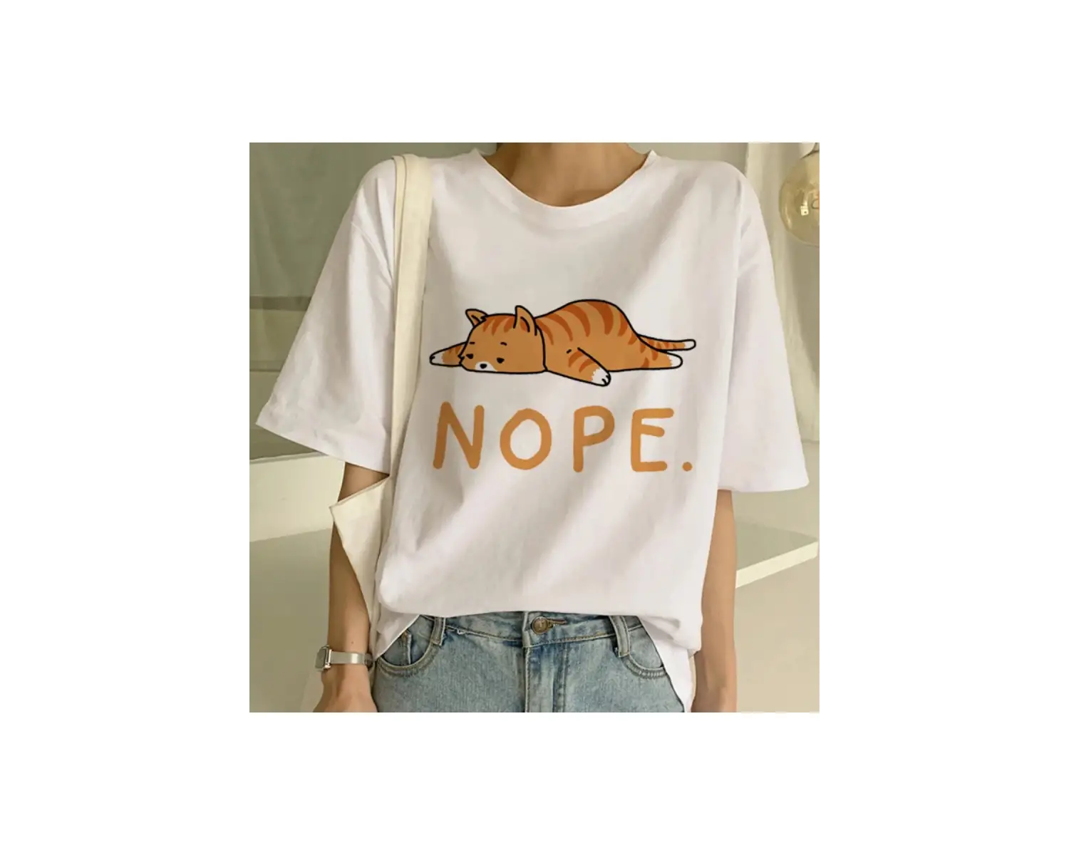 Beyaz Yeni Sevimli Kedi Komik Karikatür Baskı Tshirt Harajuku Kawaii T-shi