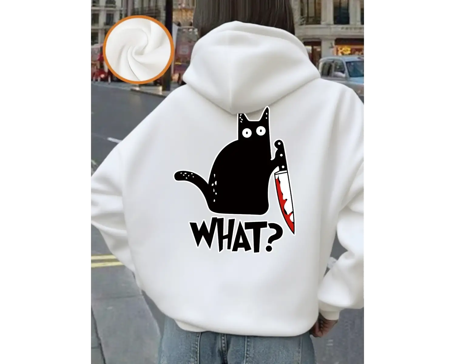 Bıçak Tutan Siyah Kedi Baskılı Kadınlar İçin Rahat Bol Sweatshirt Polar Sıcak Yumuşak Kazak G