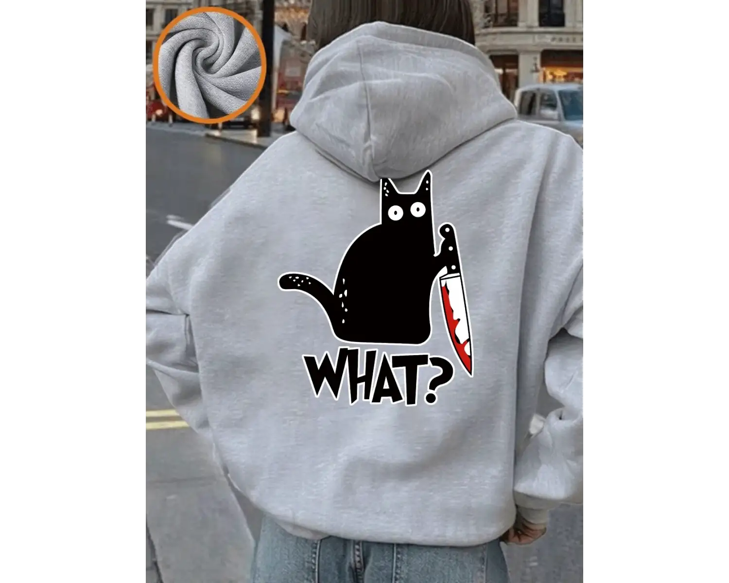 Bıçak Tutan Siyah Kedi Baskılı Kadınlar İçin Rahat Bol Sweatshirt Polar Sıcak Yumuşak Kazak G