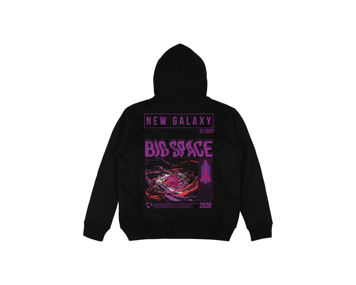 Big Space Siyah Oversize Unisex Kapüşonlu Sweatshirt Hoodie