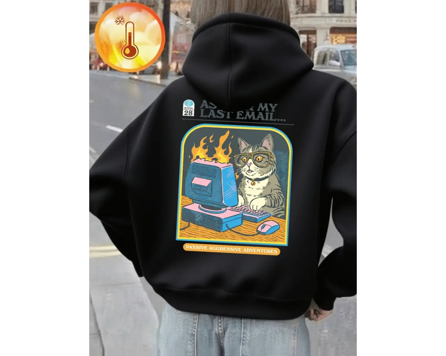 Bilgisayar oyunları oynayan kedi baskılar kapüşonlu üstler kadın gevşek rahat kazak temelleri