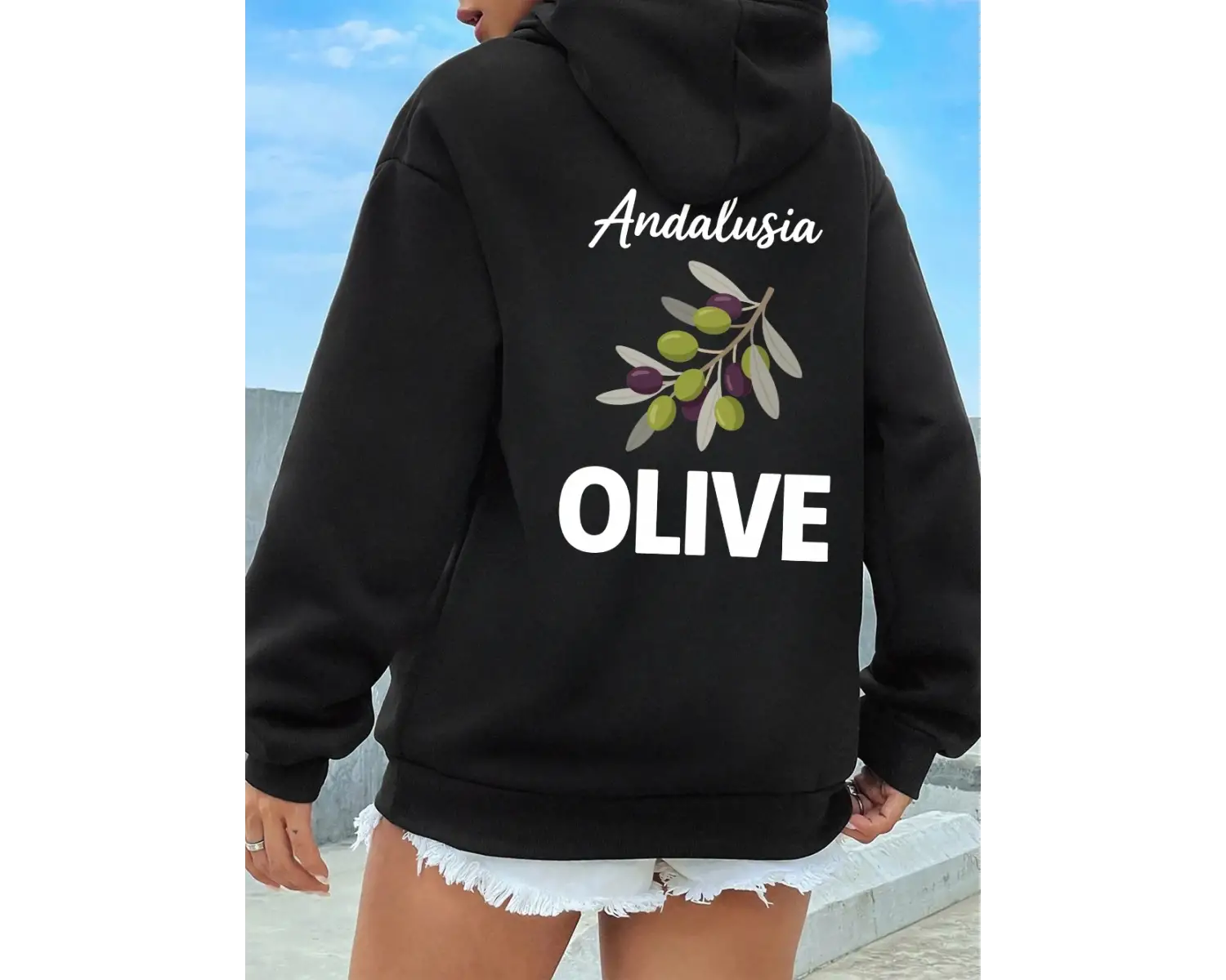 Birçok Endülüs Katı Baskılar Hoodie Kadın Kış Polar Sıcak Kazak Rahat Cep Kazak Temelleri Gev