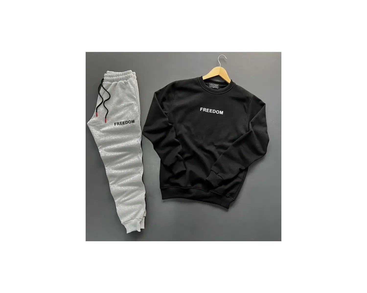 Bisiklet Yaka Freedom Baskılı Tam Kışlık Oversize Dış Mekan Erkek Eşofman Takımı