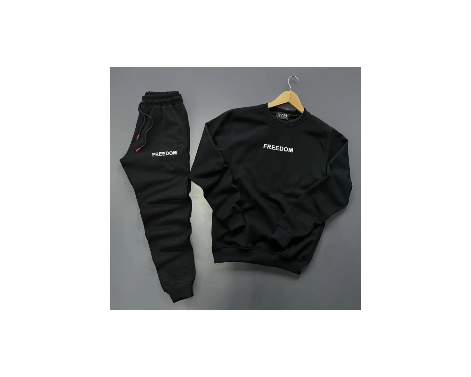 Bisiklet Yaka Freedom Baskılı Tam Kışlık Oversize Dış Mekan Erkek Eşofman Takımı