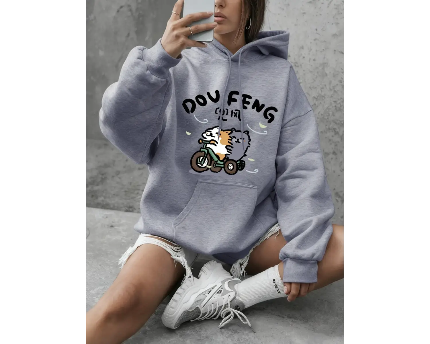 Bisiklete binen kedi baskılı kapüşonlu üstler kadın kışlık polar sıcak tişörtü temel bisiklet