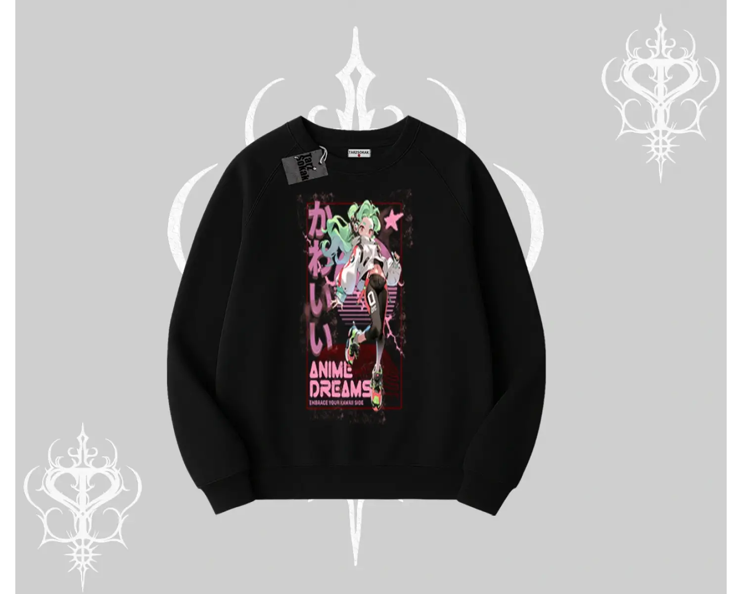 Biskilet Sweatshirt Anime Kawaii Japon Kız Desenli