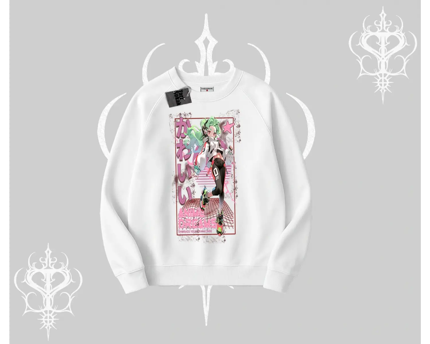 Biskilet Sweatshirt Anime Kawaii Japon Kız Desenli