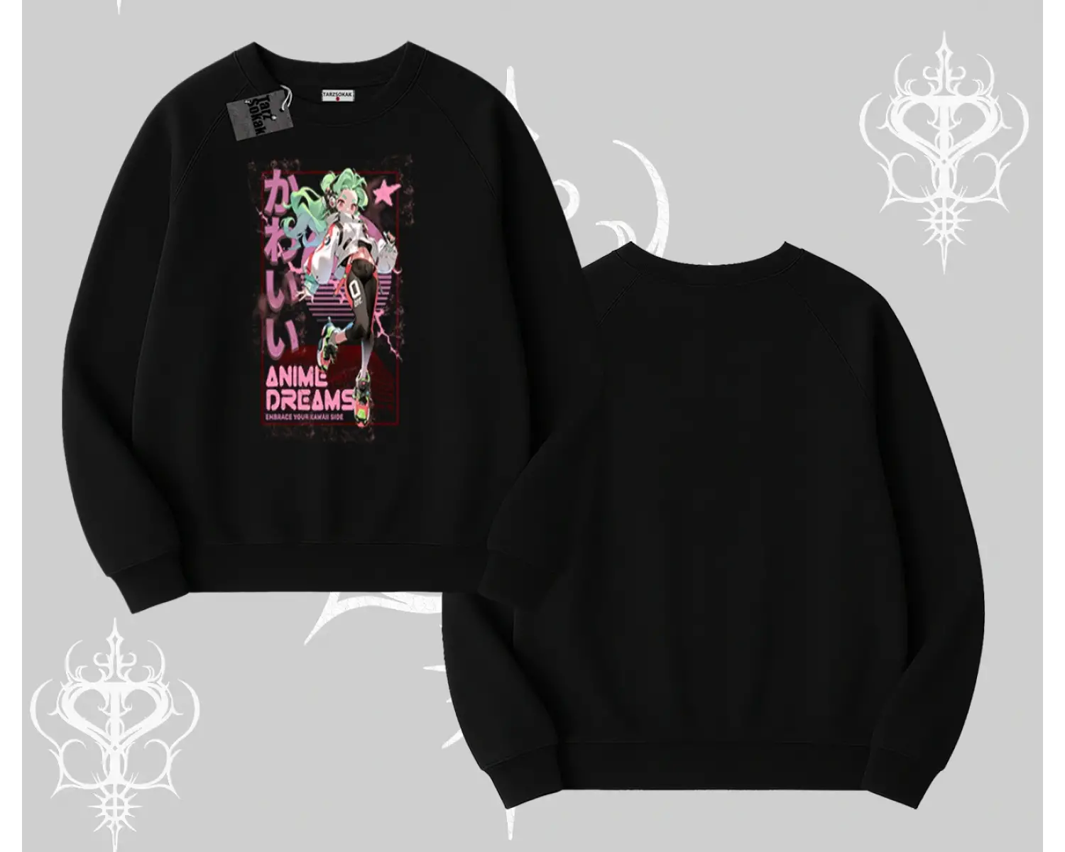 Biskilet Sweatshirt Anime Kawaii Japon Kız Desenli