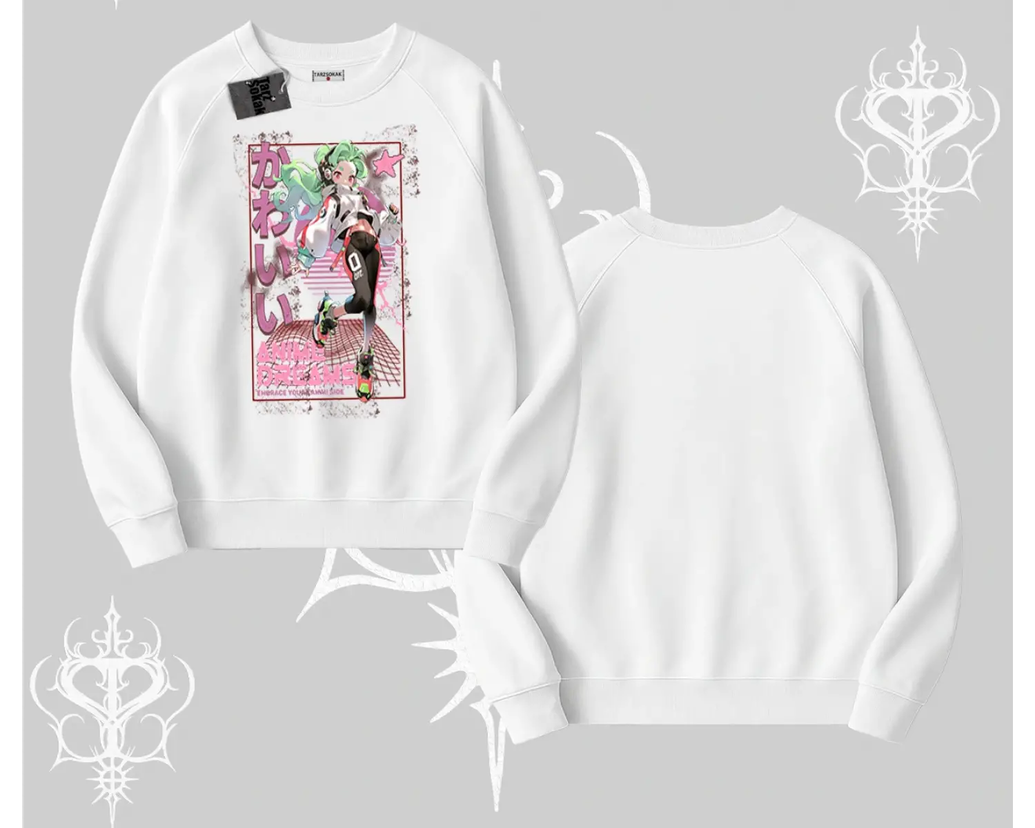 Biskilet Sweatshirt Anime Kawaii Japon Kız Desenli