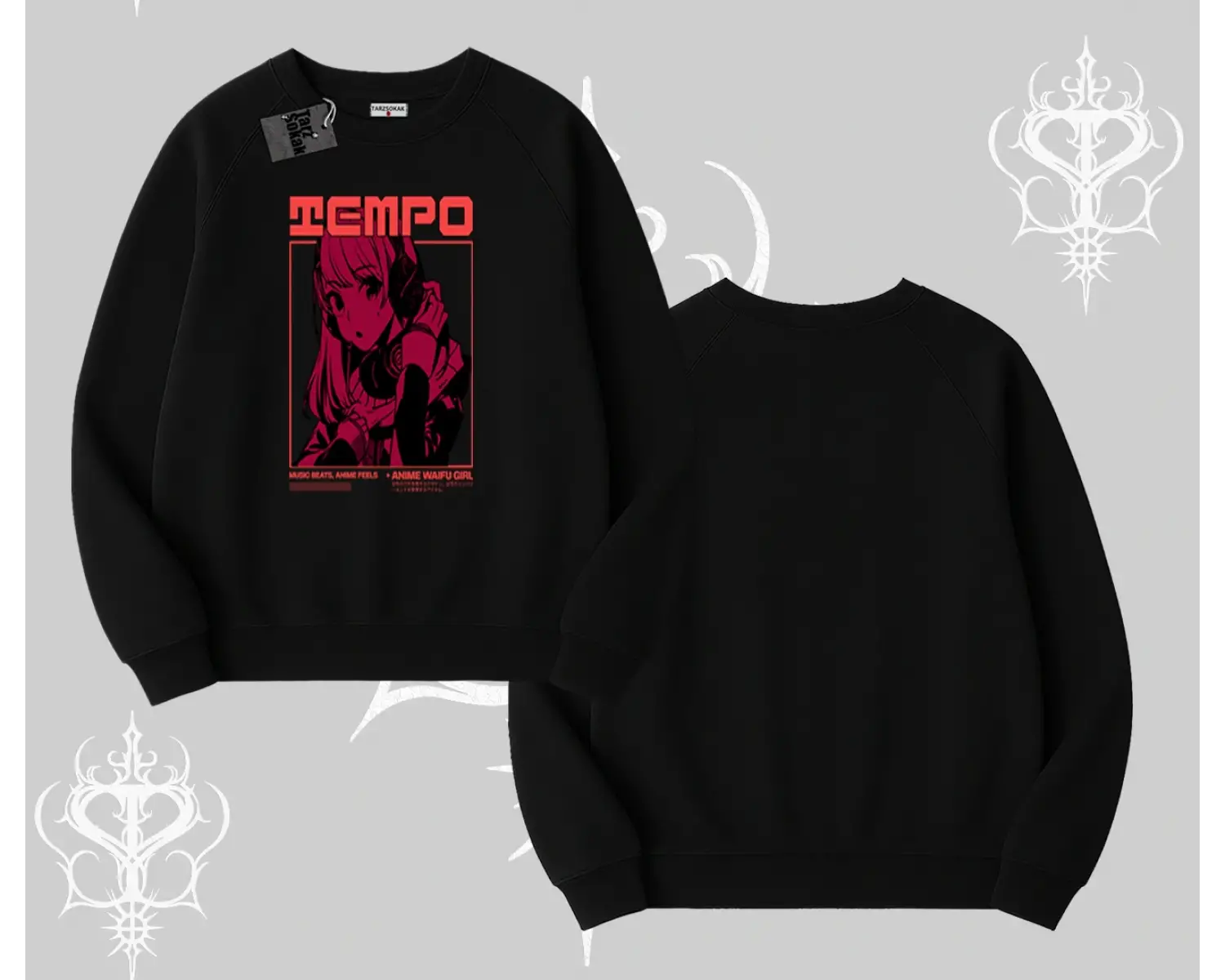 Biskilet Sweatshirt Anime Waifu Kırmızı Grafik Desenli