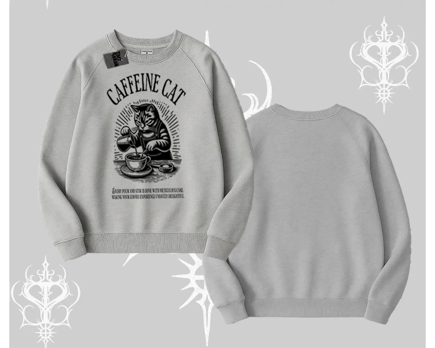 Biskilet Sweatshirt Caffeine Cat Kahve Temalı Kedi Baskılı