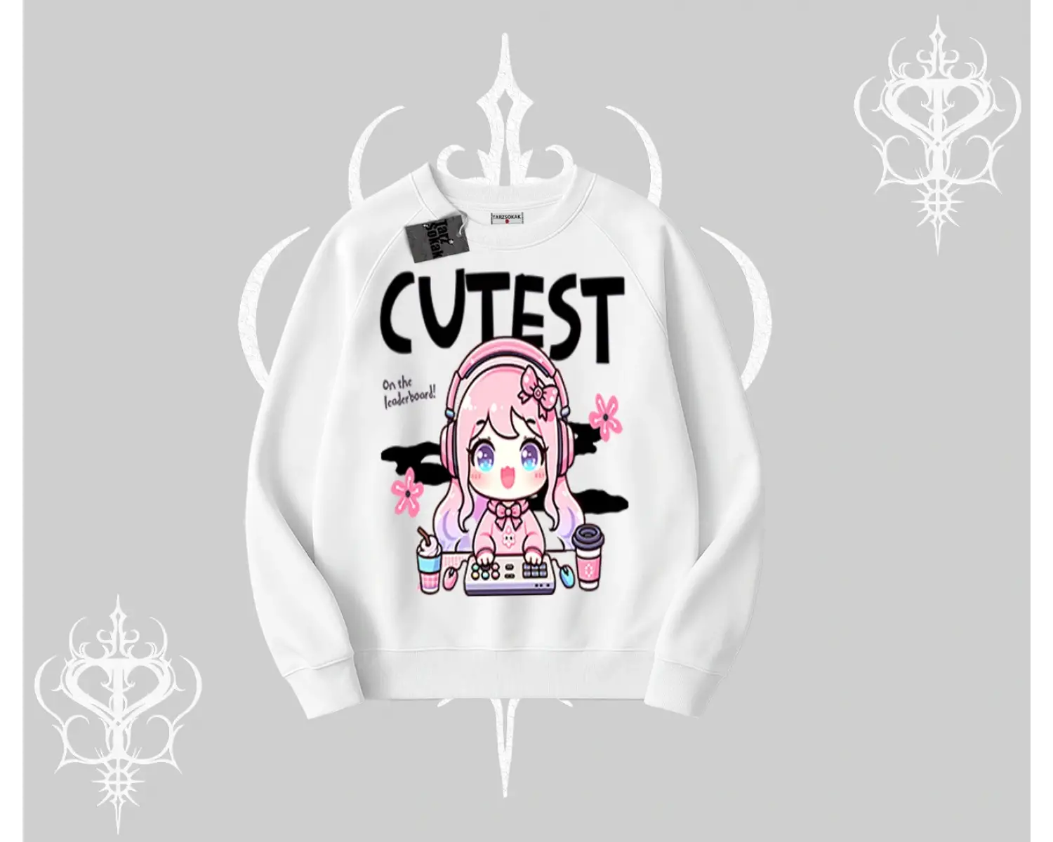 Biskilet Sweatshirt Cute Anime Gamer Girl Baskılı