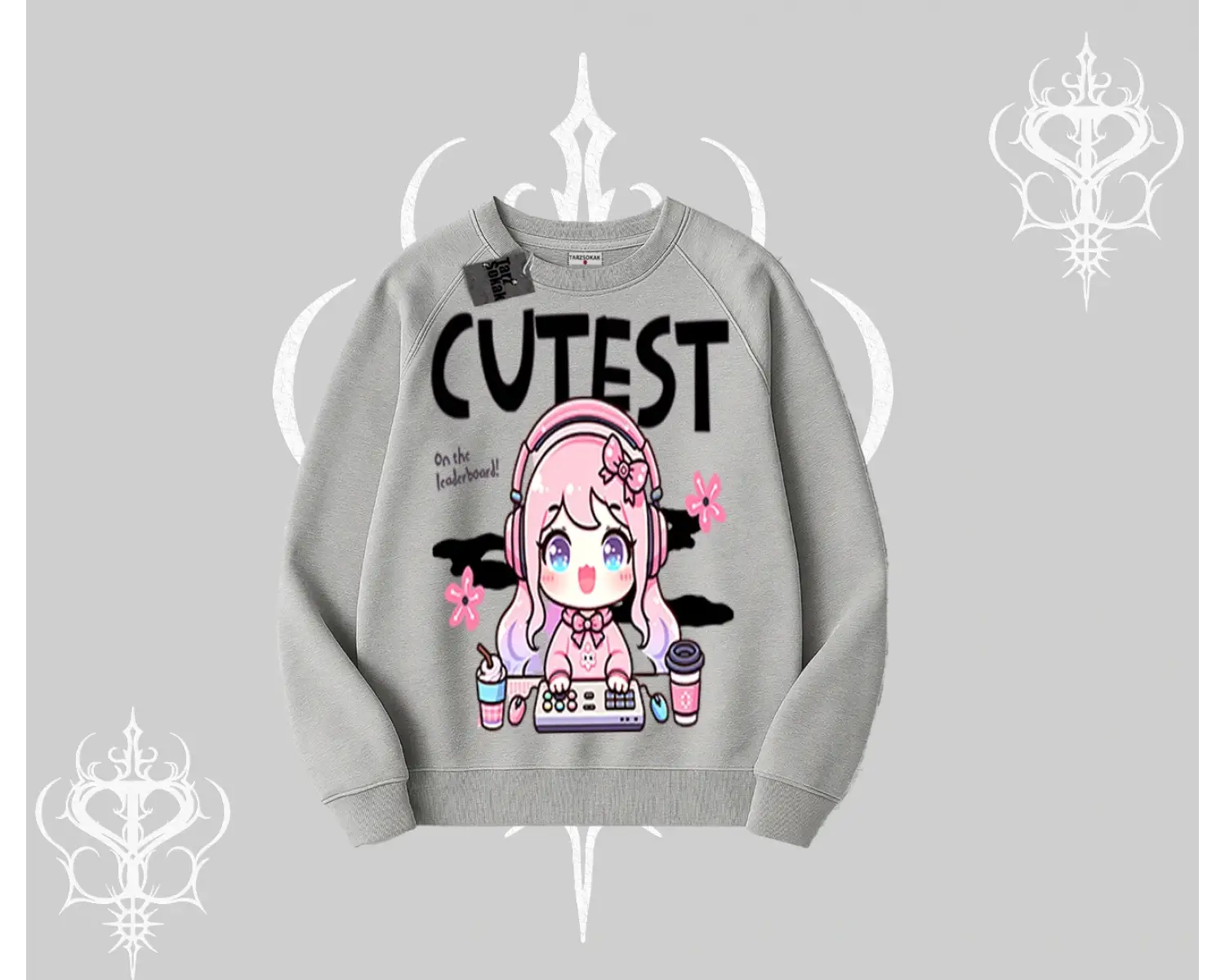 Biskilet Sweatshirt Cute Anime Gamer Girl Baskılı