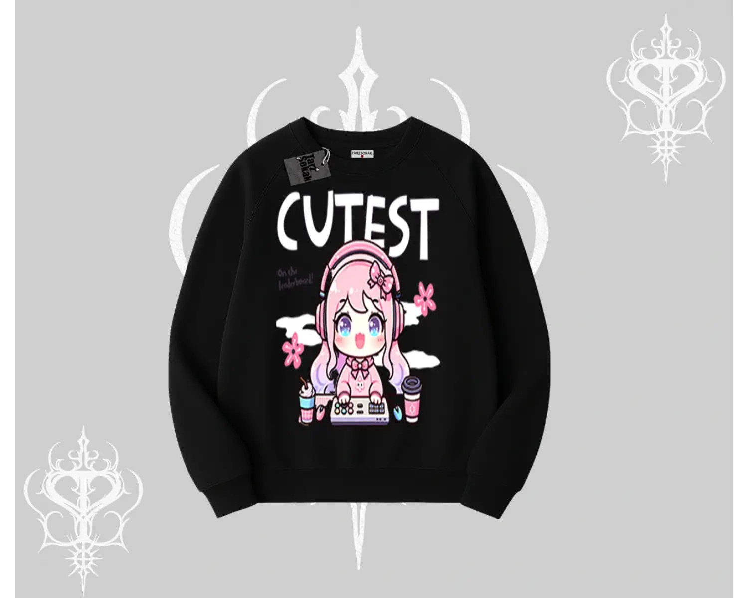Biskilet Sweatshirt Cute Anime Gamer Girl Baskılı