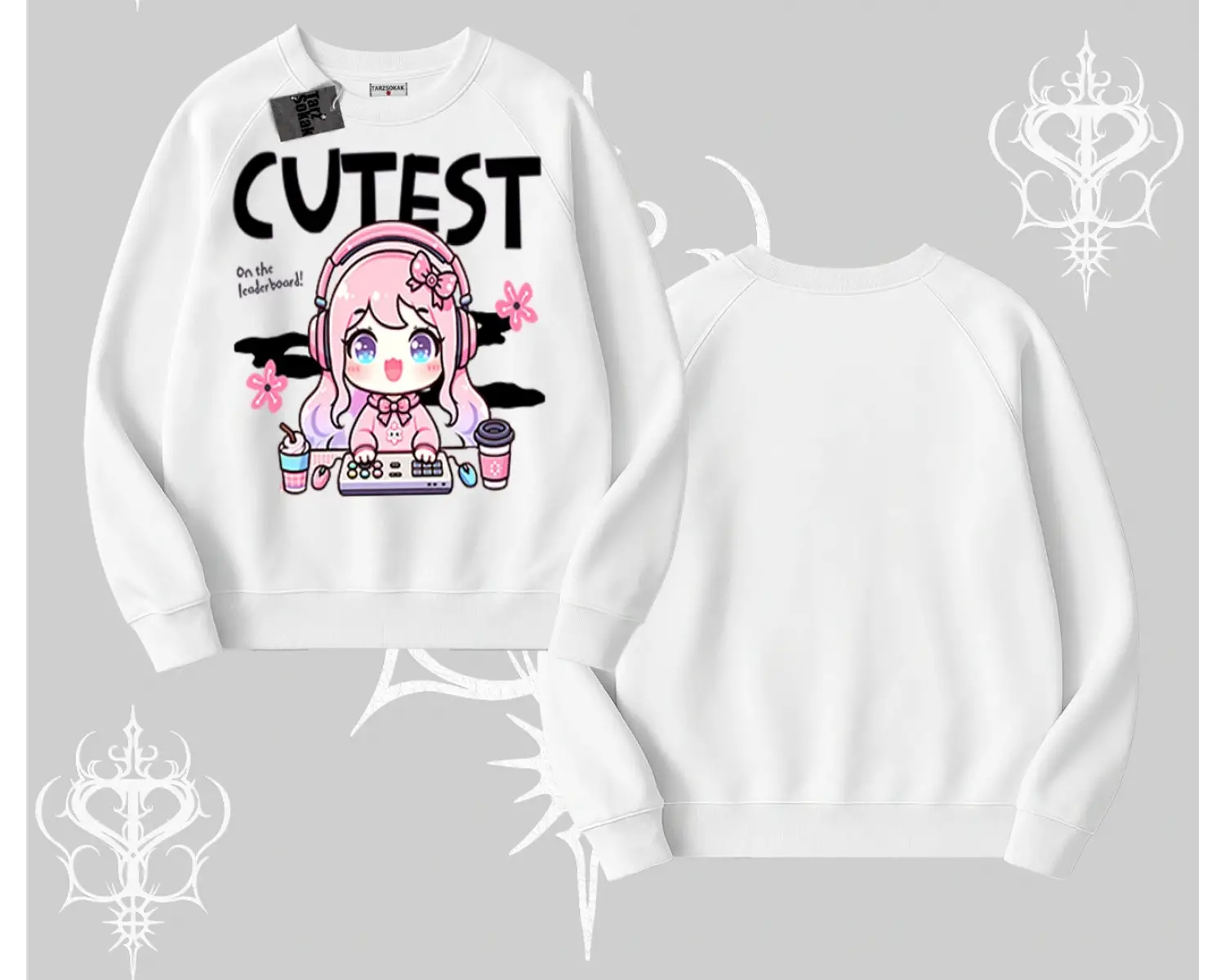 Biskilet Sweatshirt Cute Anime Gamer Girl Baskılı