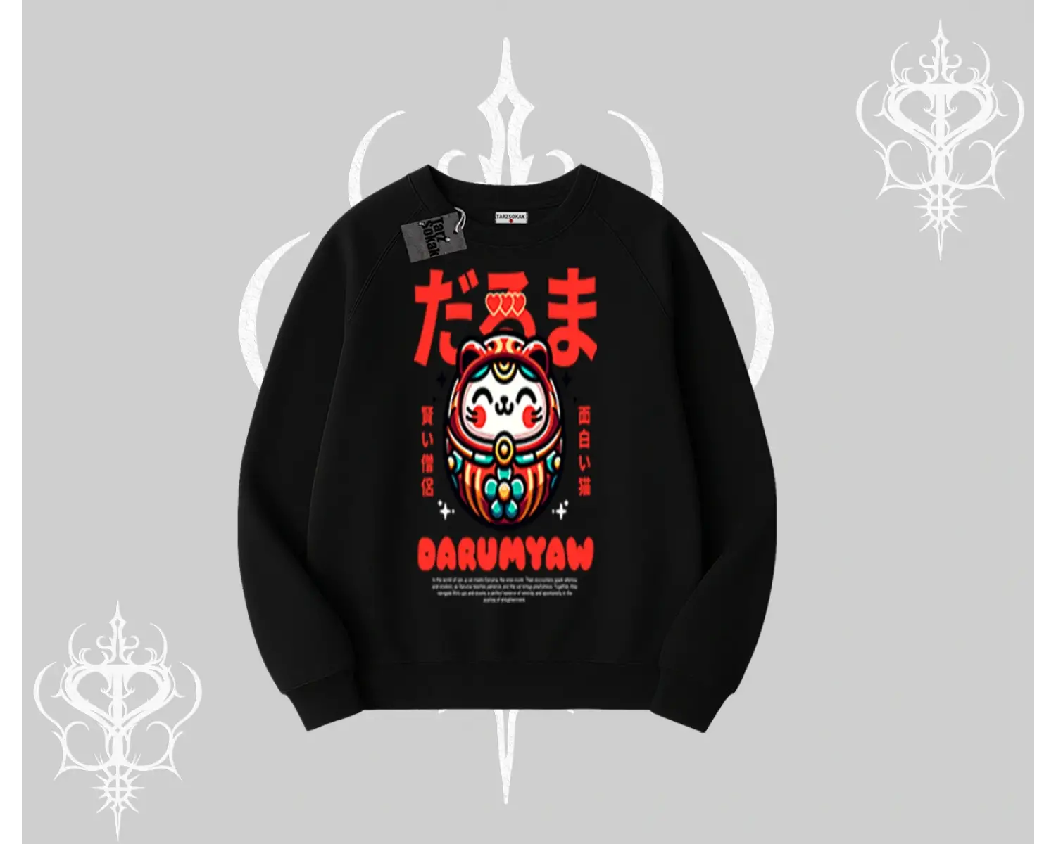 Biskilet Sweatshirt Daruma Kedi Anime Baskılı