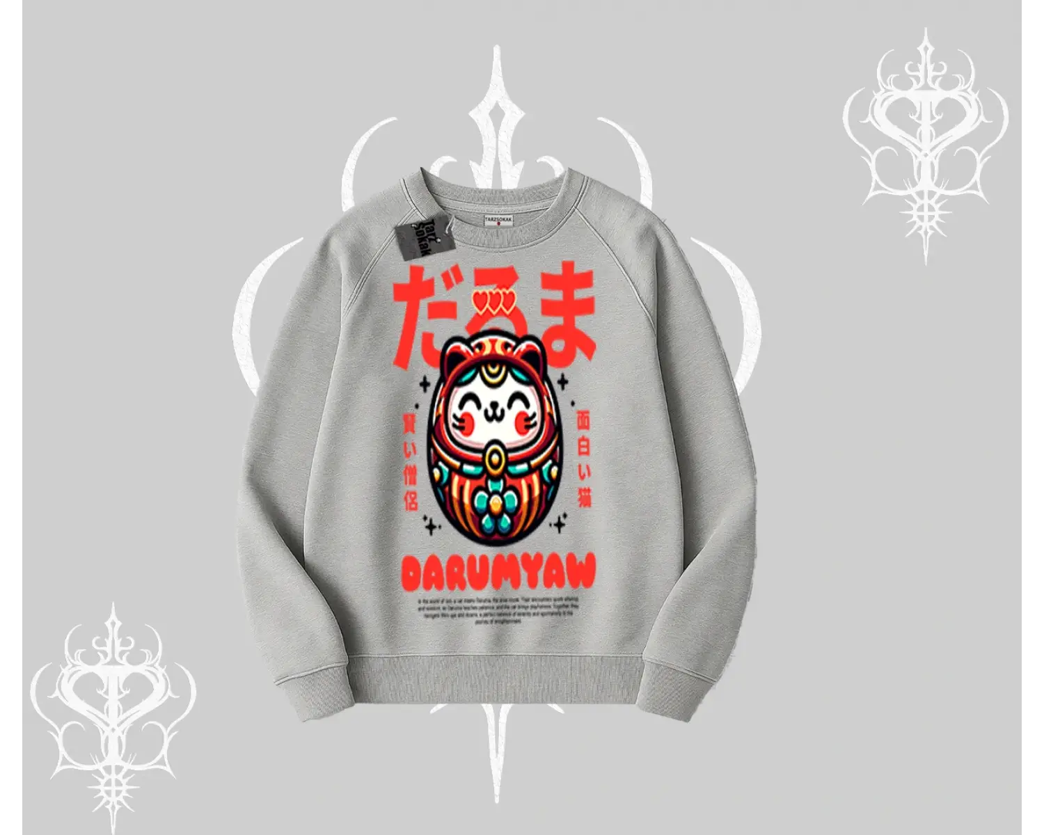 Biskilet Sweatshirt Daruma Kedi Anime Baskılı
