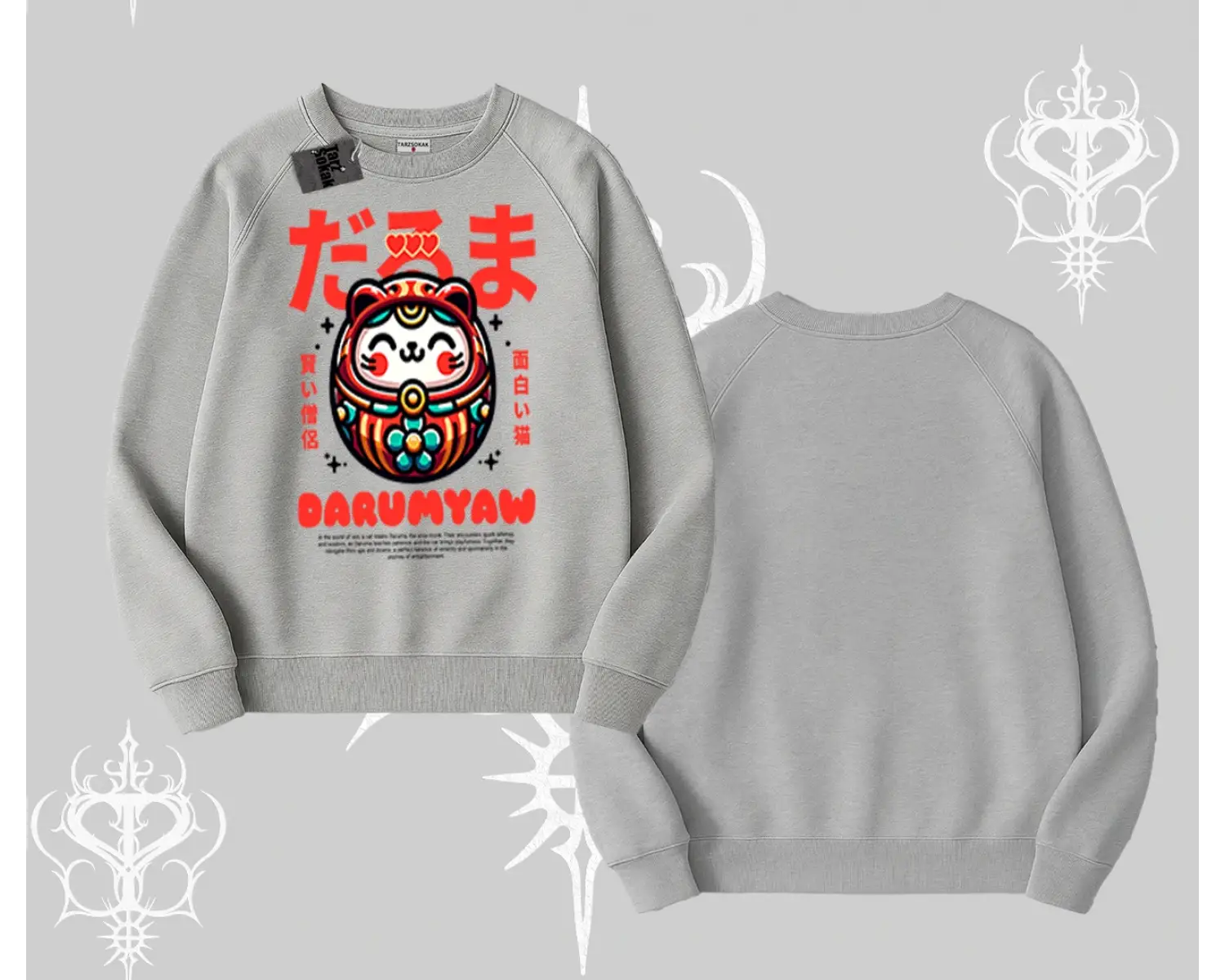 Biskilet Sweatshirt Daruma Kedi Anime Baskılı