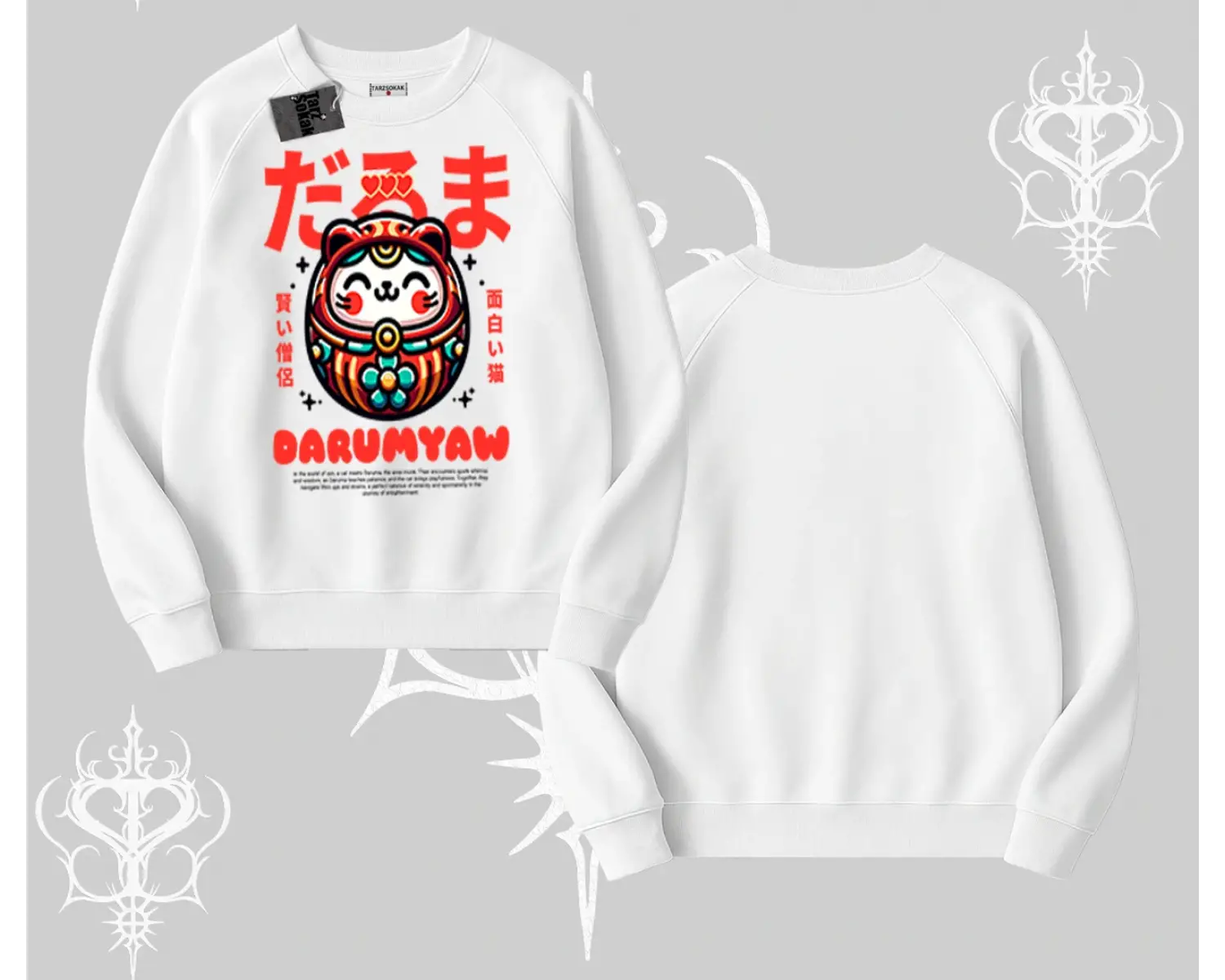 Biskilet Sweatshirt Daruma Kedi Anime Baskılı