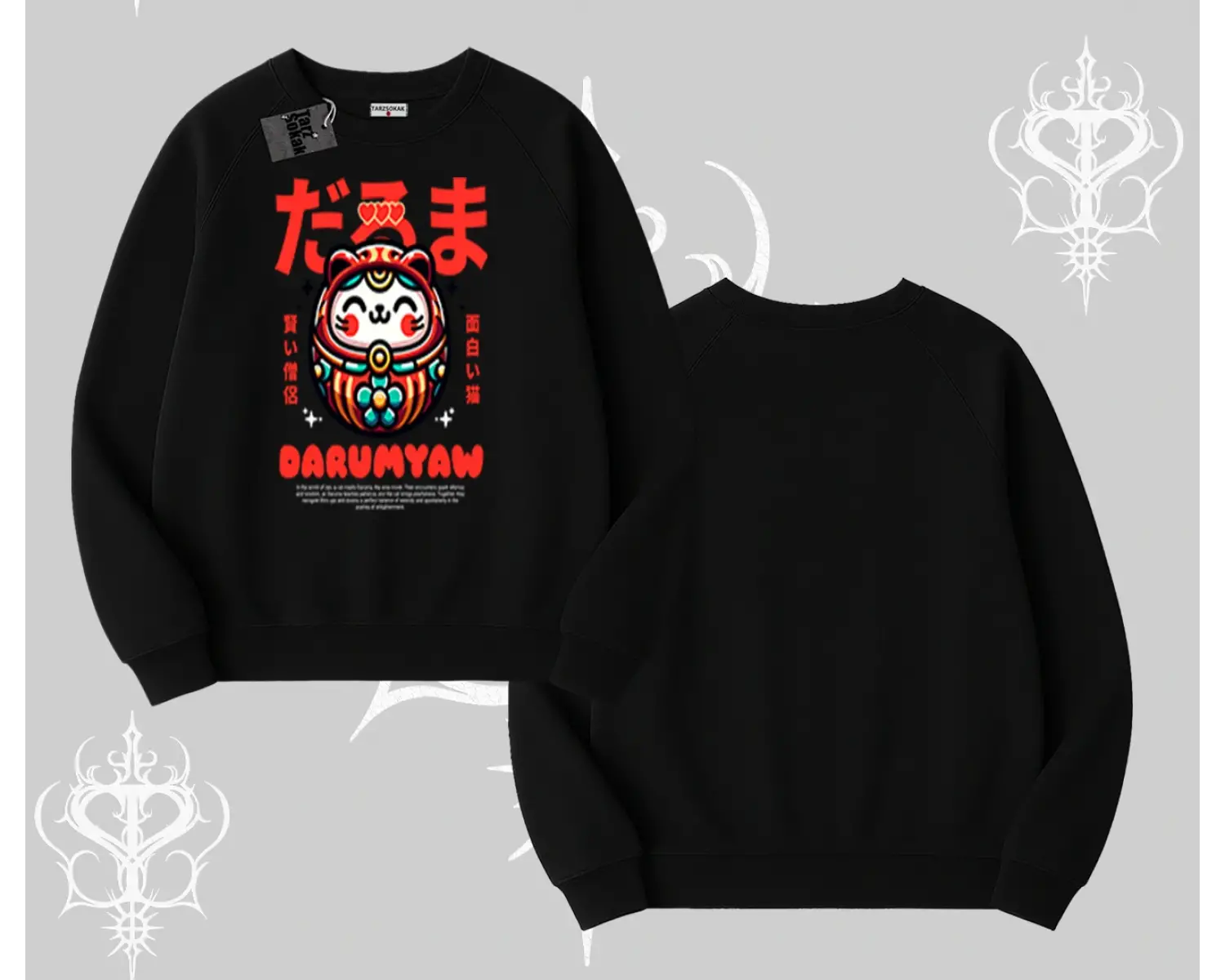 Biskilet Sweatshirt Daruma Kedi Anime Baskılı