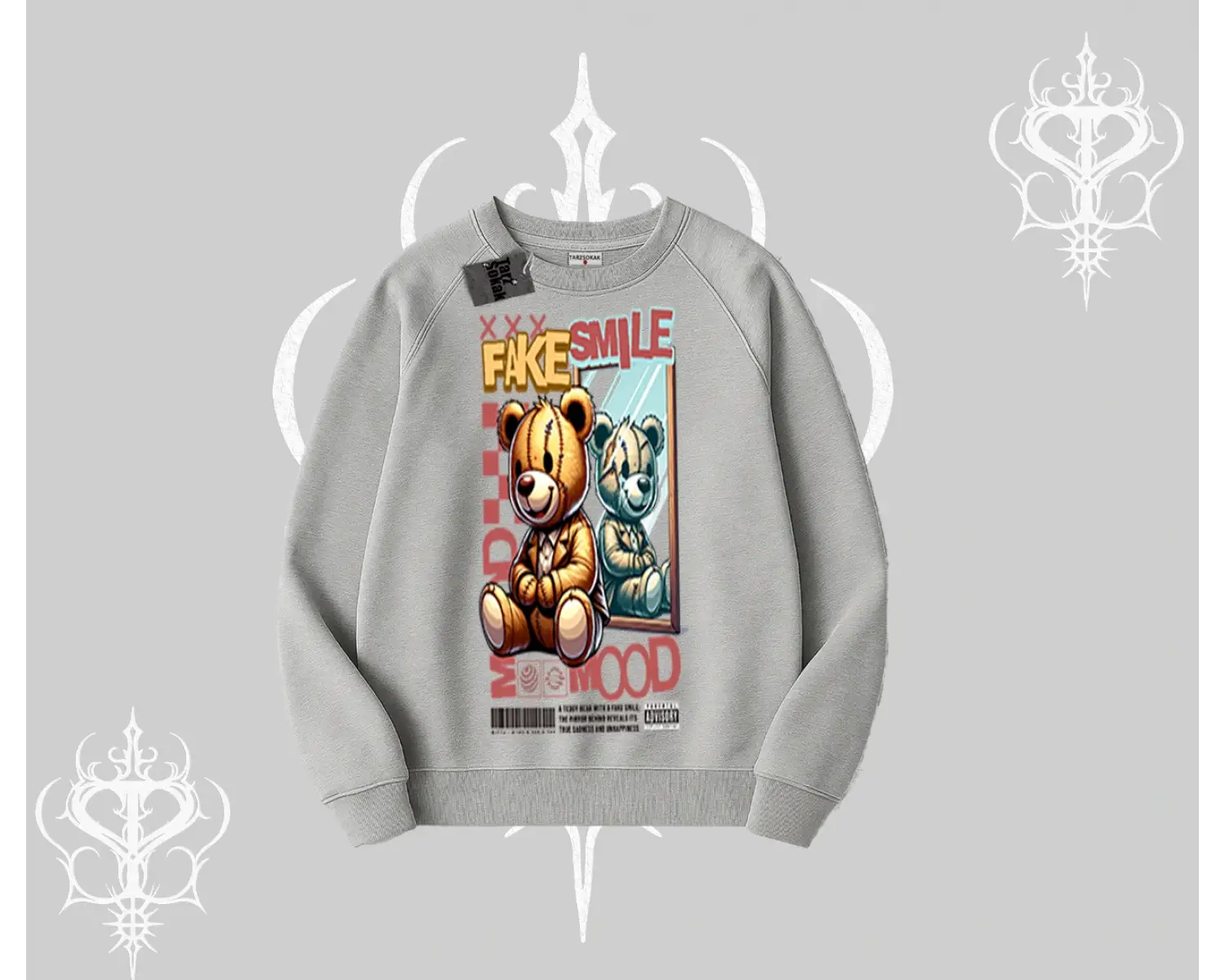 Biskilet Sweatshirt Fake Smile Mood Ayıcık Grafik Baskılı