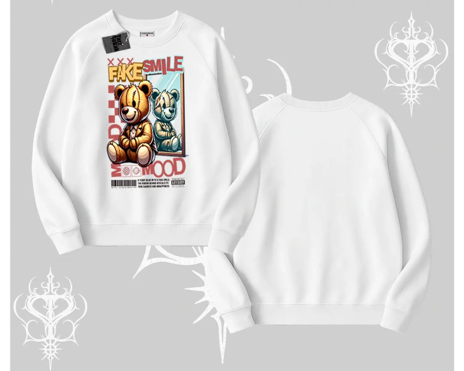 Biskilet Sweatshirt Fake Smile Mood Ayıcık Grafik Baskılı