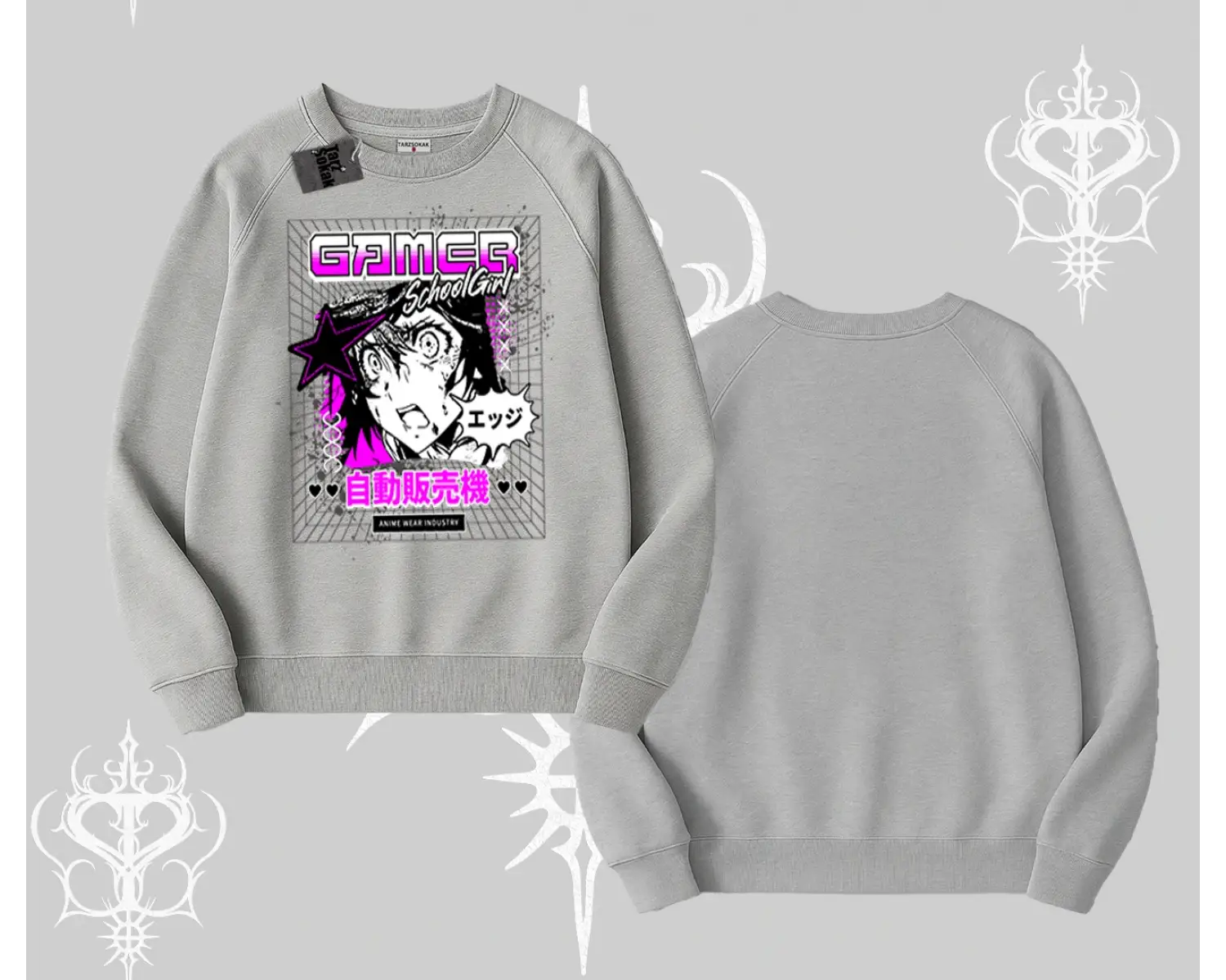 Biskilet Sweatshirt Games Schoolgirl Anime Baskılı