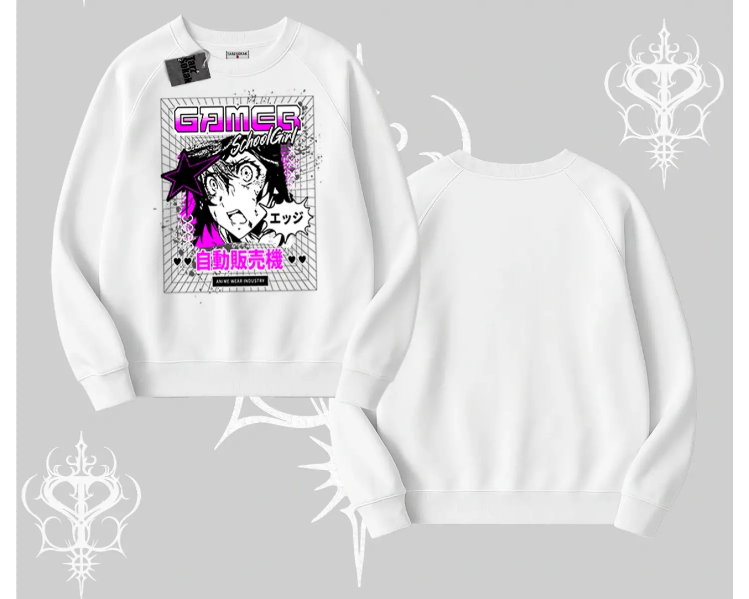 Biskilet Sweatshirt Games Schoolgirl Anime Baskılı