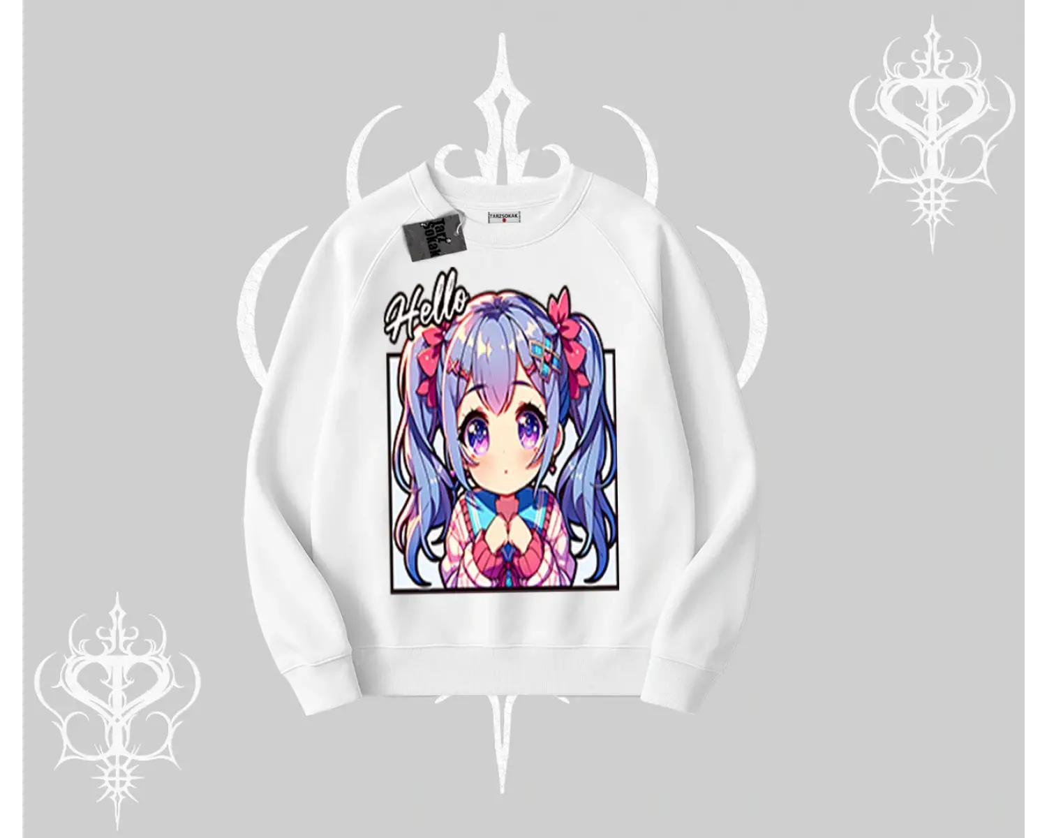 Biskilet Sweatshirt Hello Anime Kız Sevimli Karakter Baskılı