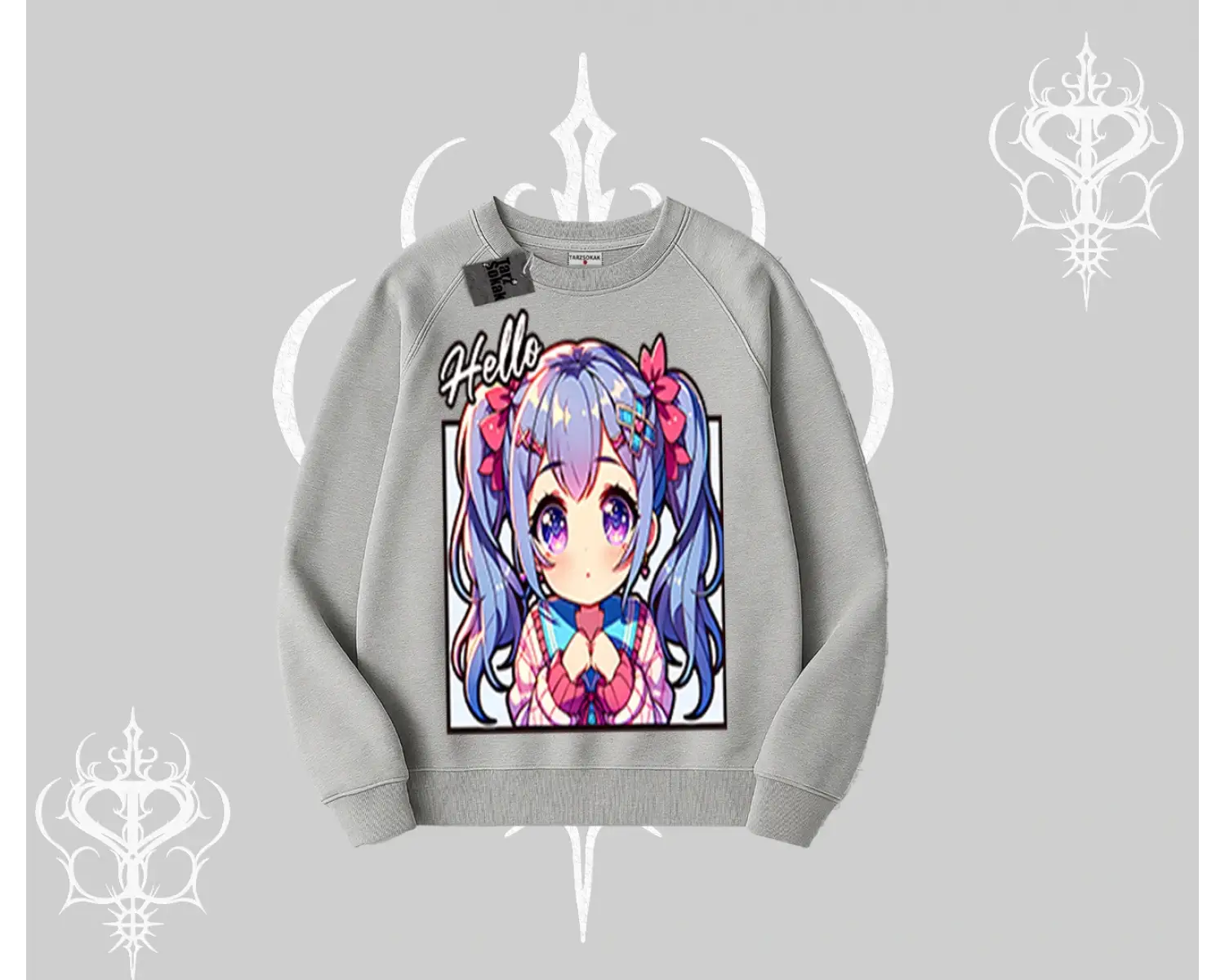 Biskilet Sweatshirt Hello Anime Kız Sevimli Karakter Baskılı