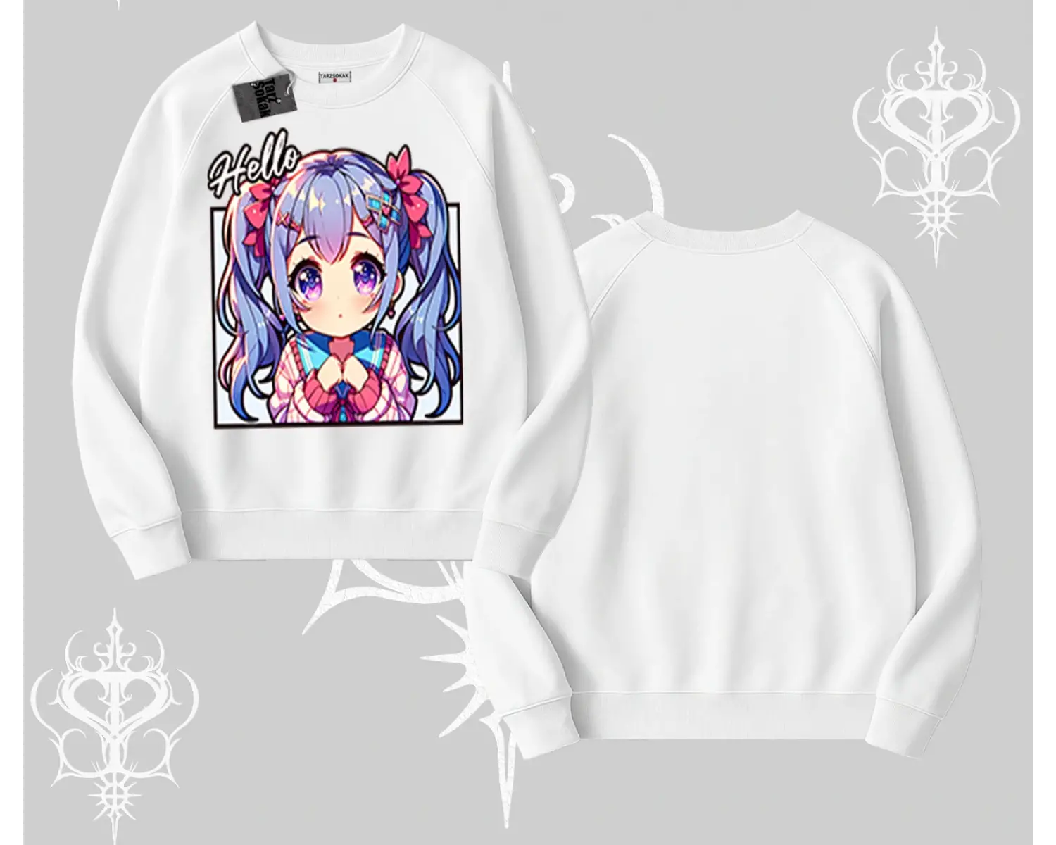 Biskilet Sweatshirt Hello Anime Kız Sevimli Karakter Baskılı