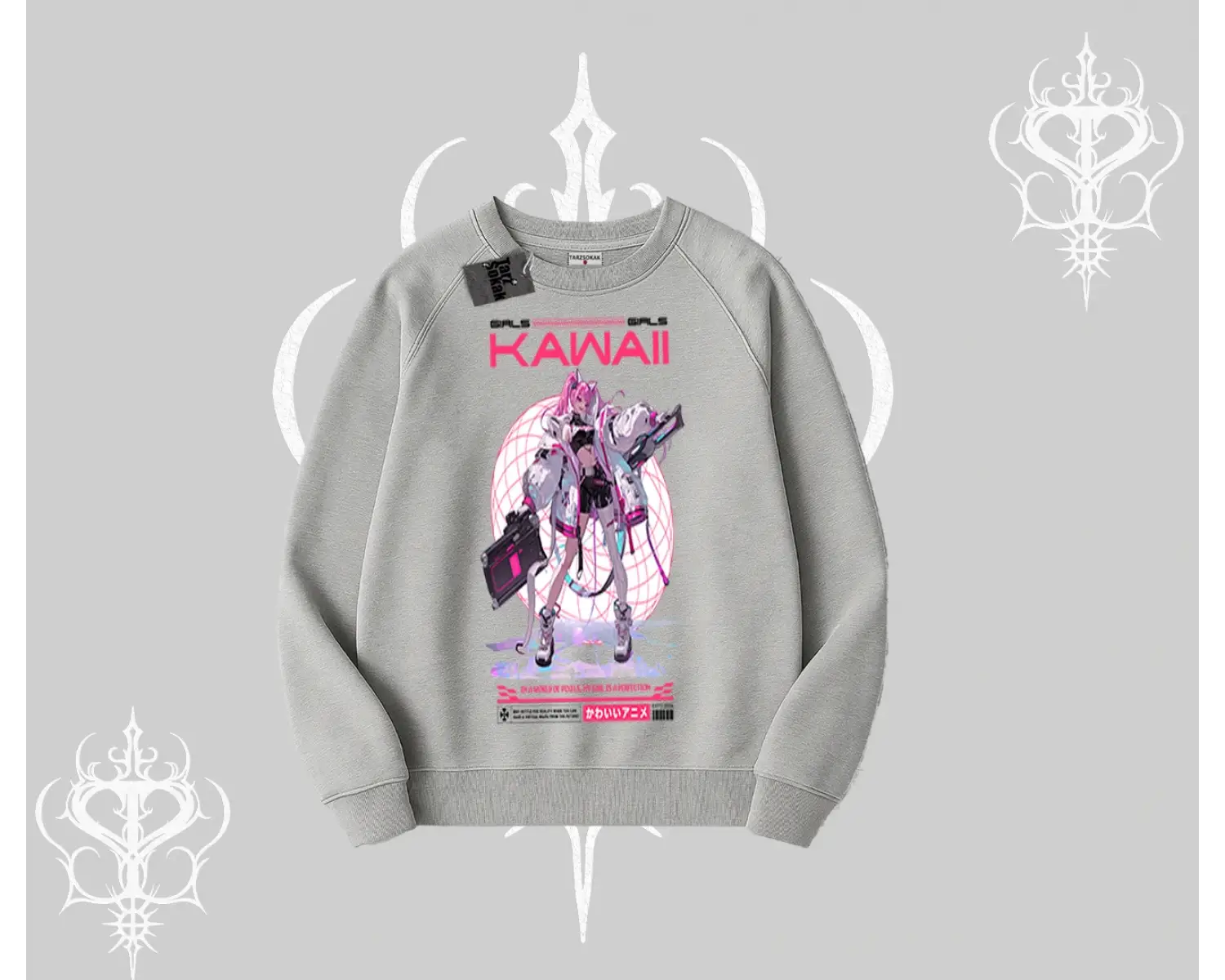 Biskilet Sweatshirt Kawaii Cyberpunk Kız Japon Stil Baskı
