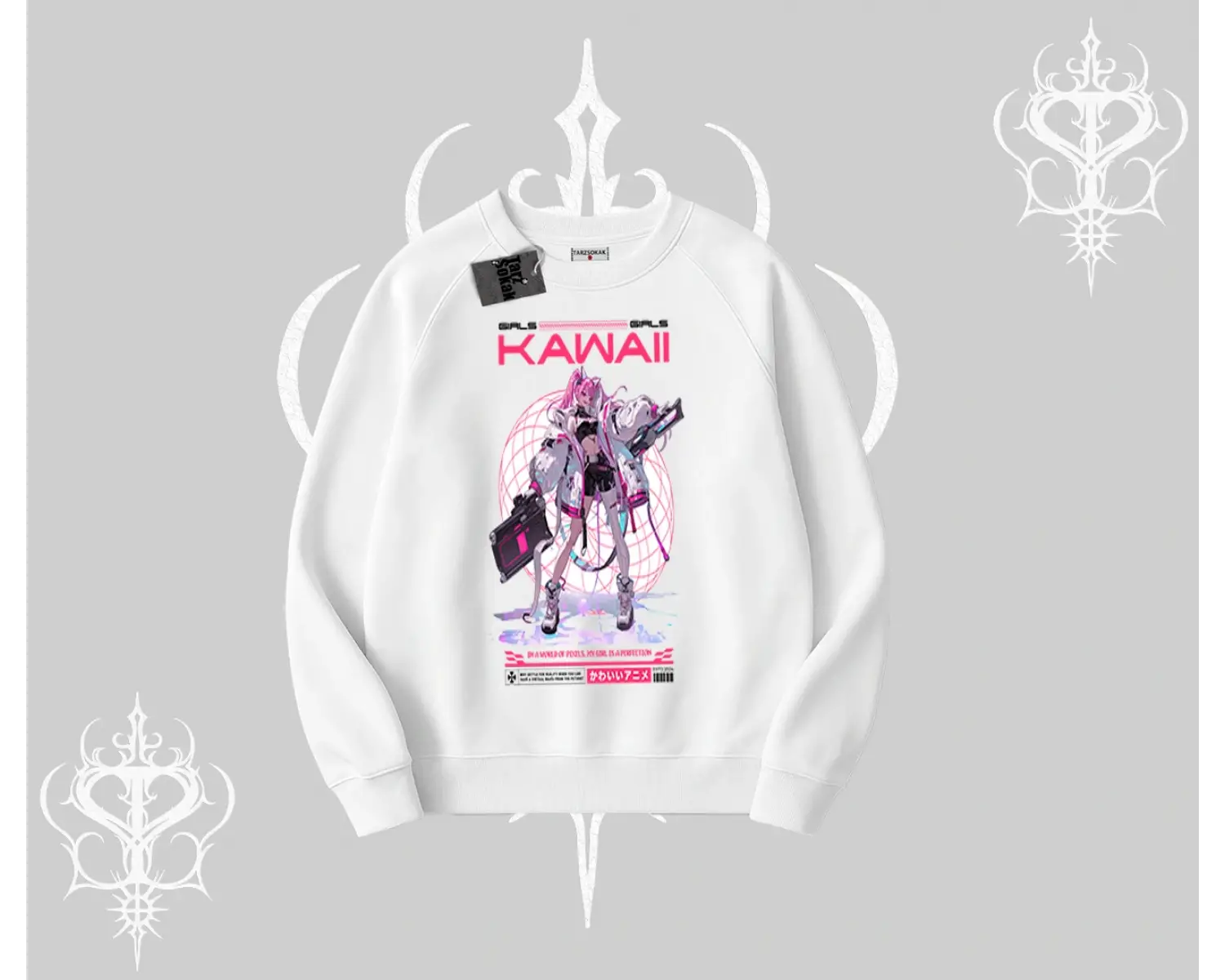 Biskilet Sweatshirt Kawaii Cyberpunk Kız Japon Stil Baskı