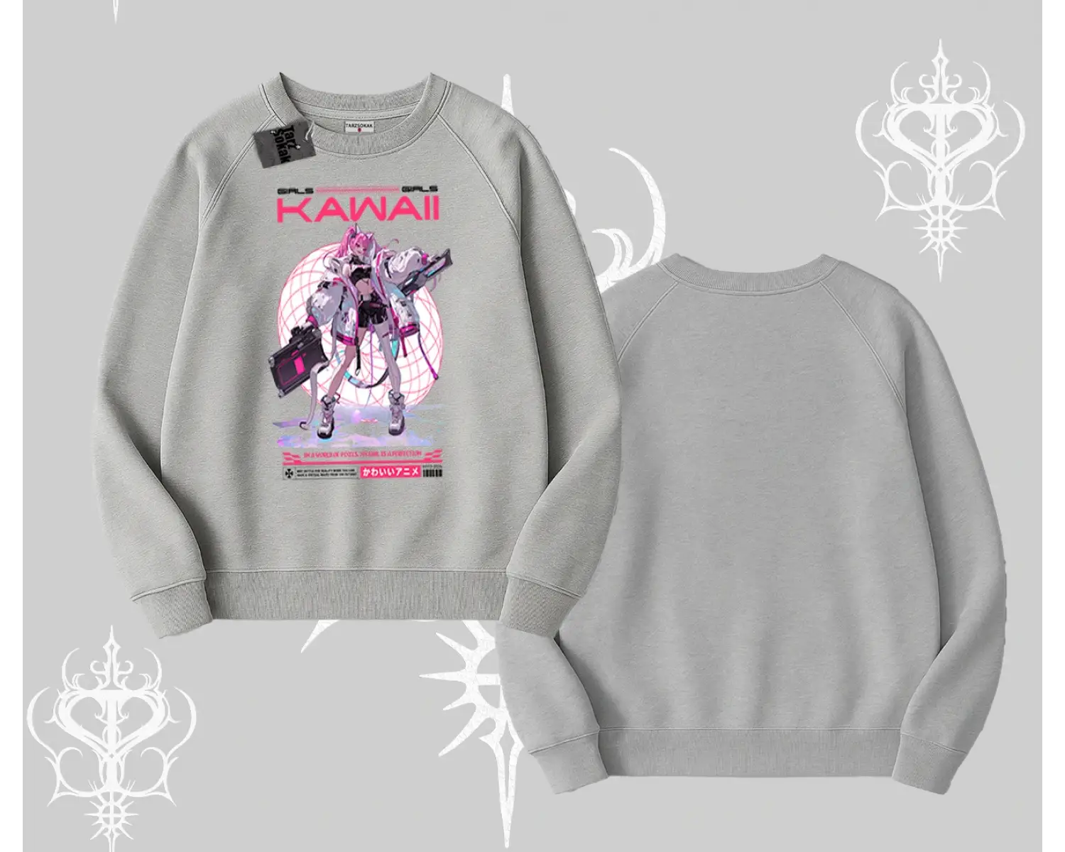 Biskilet Sweatshirt Kawaii Cyberpunk Kız Japon Stil Baskı