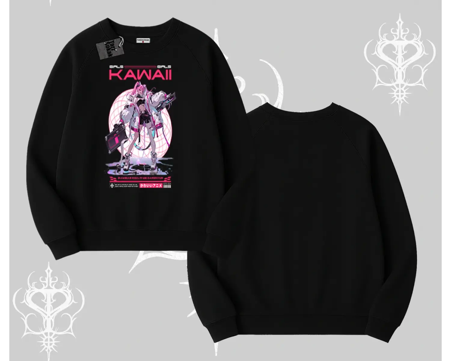 Biskilet Sweatshirt Kawaii Cyberpunk Kız Japon Stil Baskı