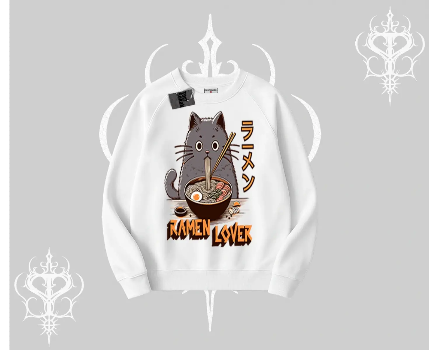 Biskilet Sweatshirt Ramen Lover Kedi Anime Baskılı