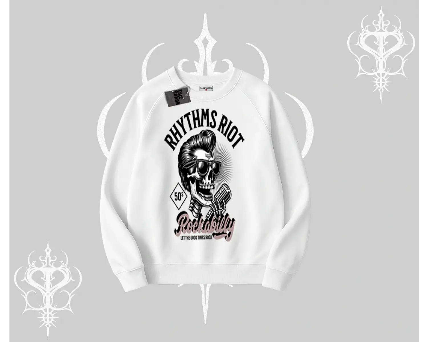 Biskilet Sweatshirt Rhythms Riot Vintage Rockabilly Skull Street Aesthetic