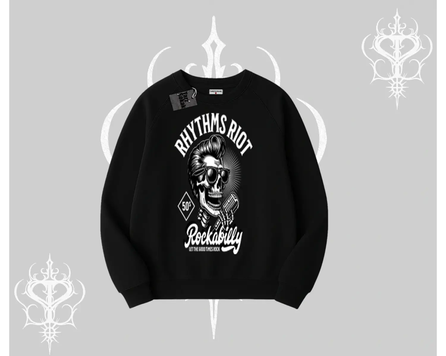 Biskilet Sweatshirt Rhythms Riot Vintage Rockabilly Skull Street Aesthetic