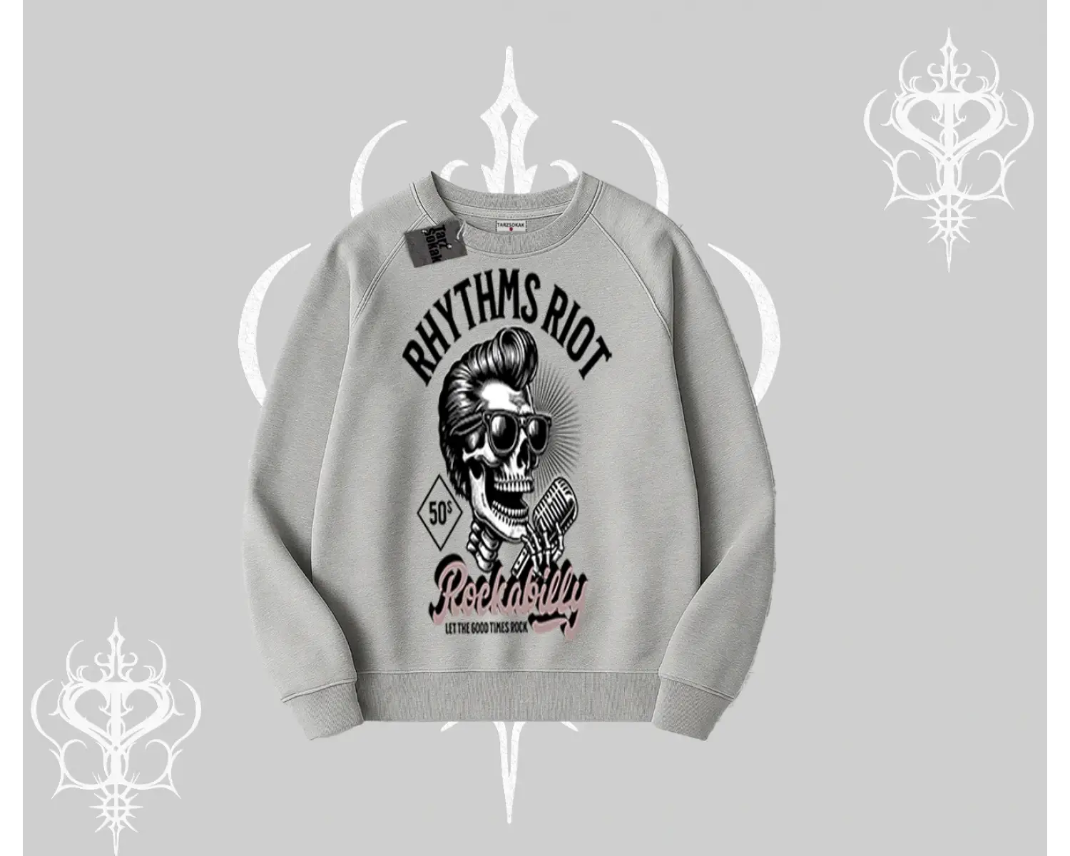 Biskilet Sweatshirt Rhythms Riot Vintage Rockabilly Skull Street Aesthetic
