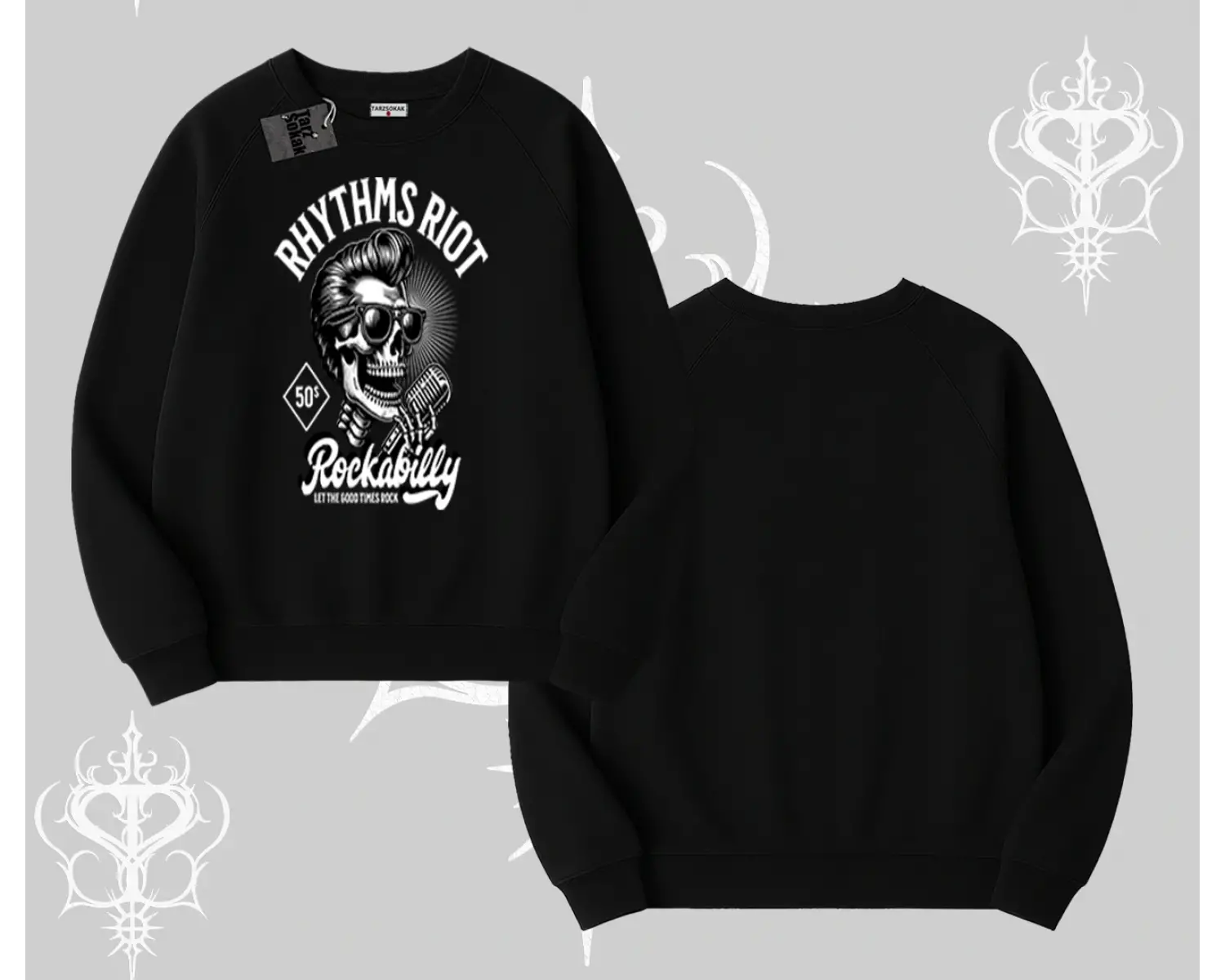 Biskilet Sweatshirt Rhythms Riot Vintage Rockabilly Skull Street Aesthetic