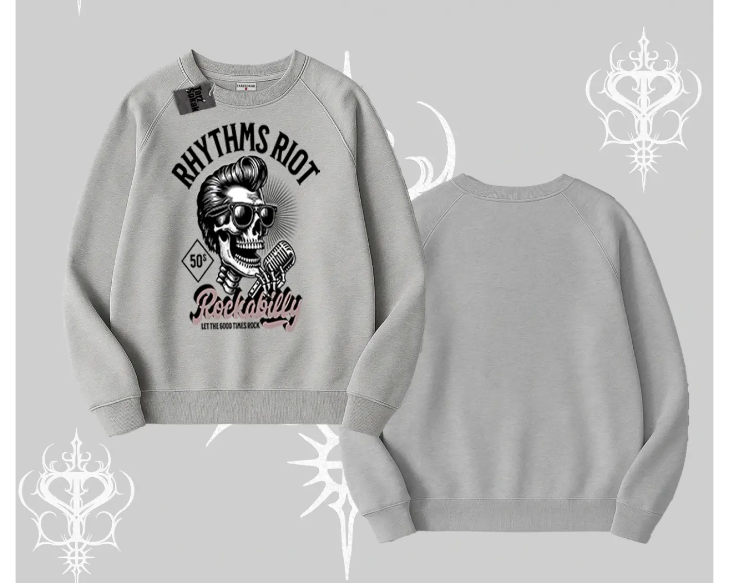 Biskilet Sweatshirt Rhythms Riot Vintage Rockabilly Skull Street Aesthetic