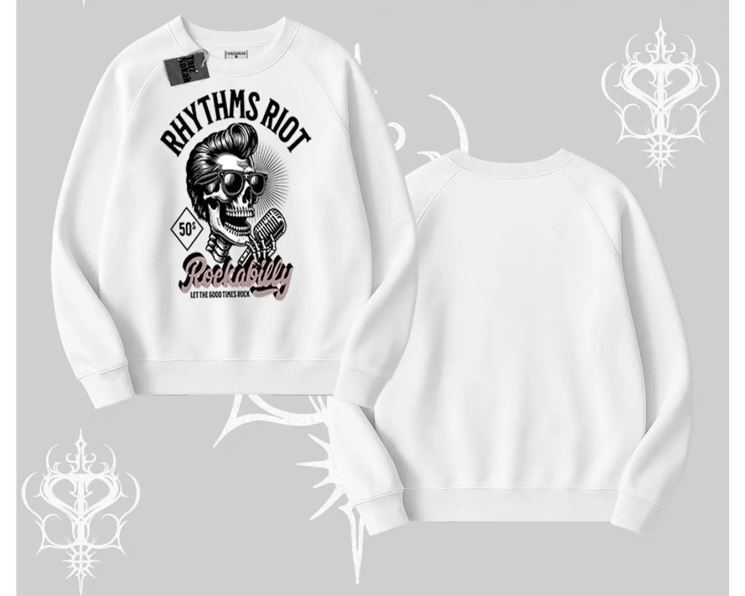 Biskilet Sweatshirt Rhythms Riot Vintage Rockabilly Skull Street Aesthetic