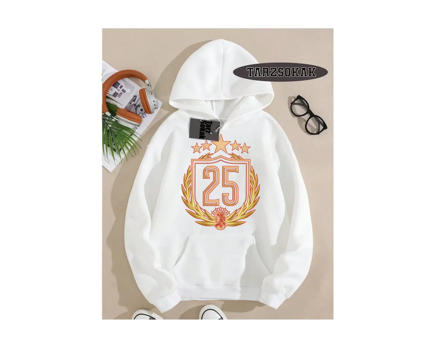 Biskilet Yaka Sweatshirt Beyaz 5 KUPALI 5 Yıldızlı Özel Tasarım