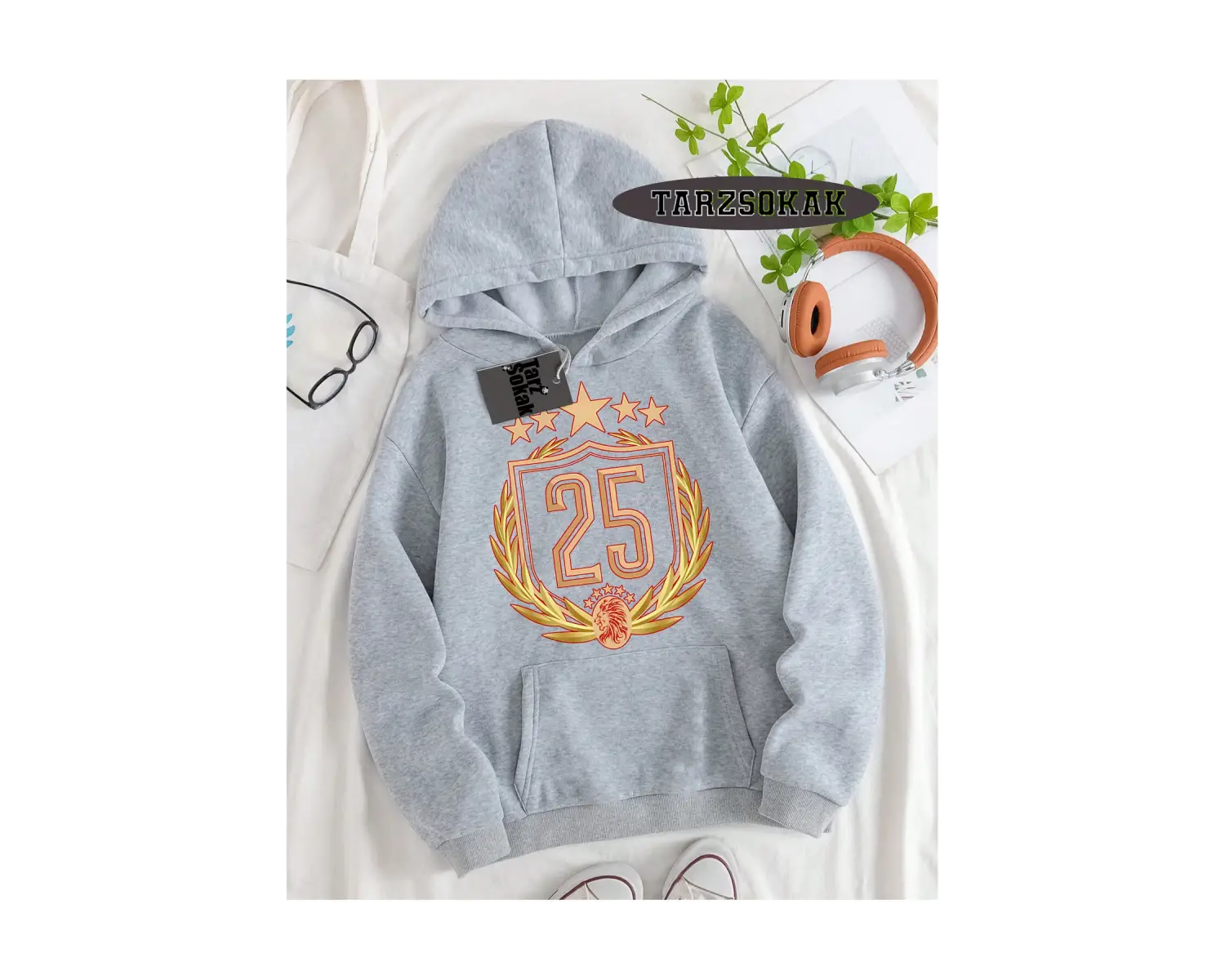 Biskilet Yaka Sweatshirt Beyaz 5 KUPALI 5 Yıldızlı Özel Tasarım