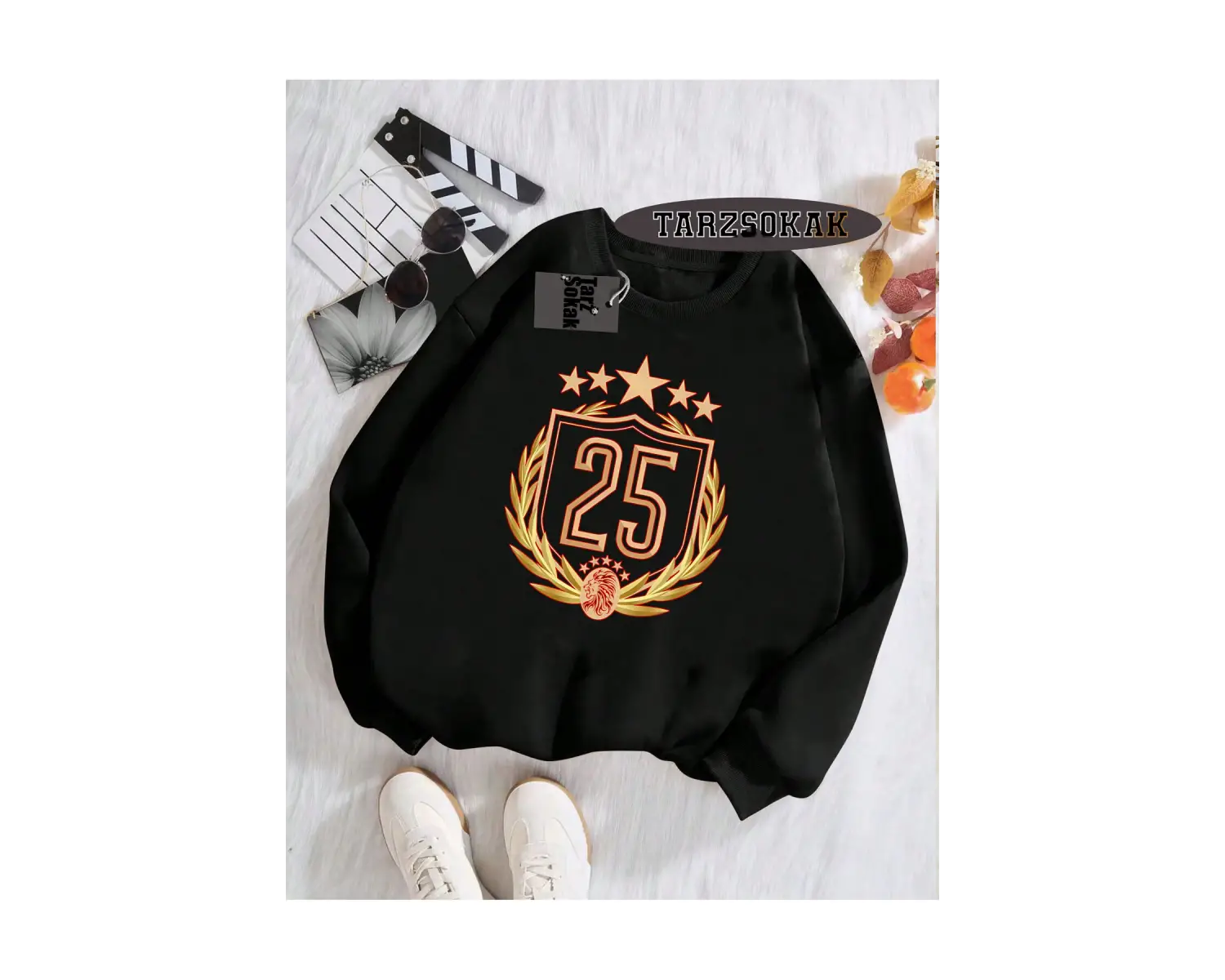 Biskilet Yaka Sweatshirt Beyaz 5 KUPALI 5 Yıldızlı Özel Tasarım