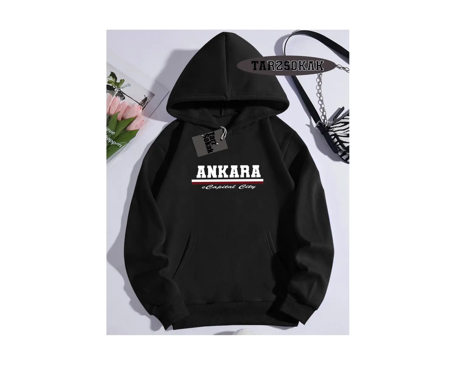 Biskilet Yaka Sweatshirt Beyaz ankara capital city Özel Tasarım Plaka Detaylı
