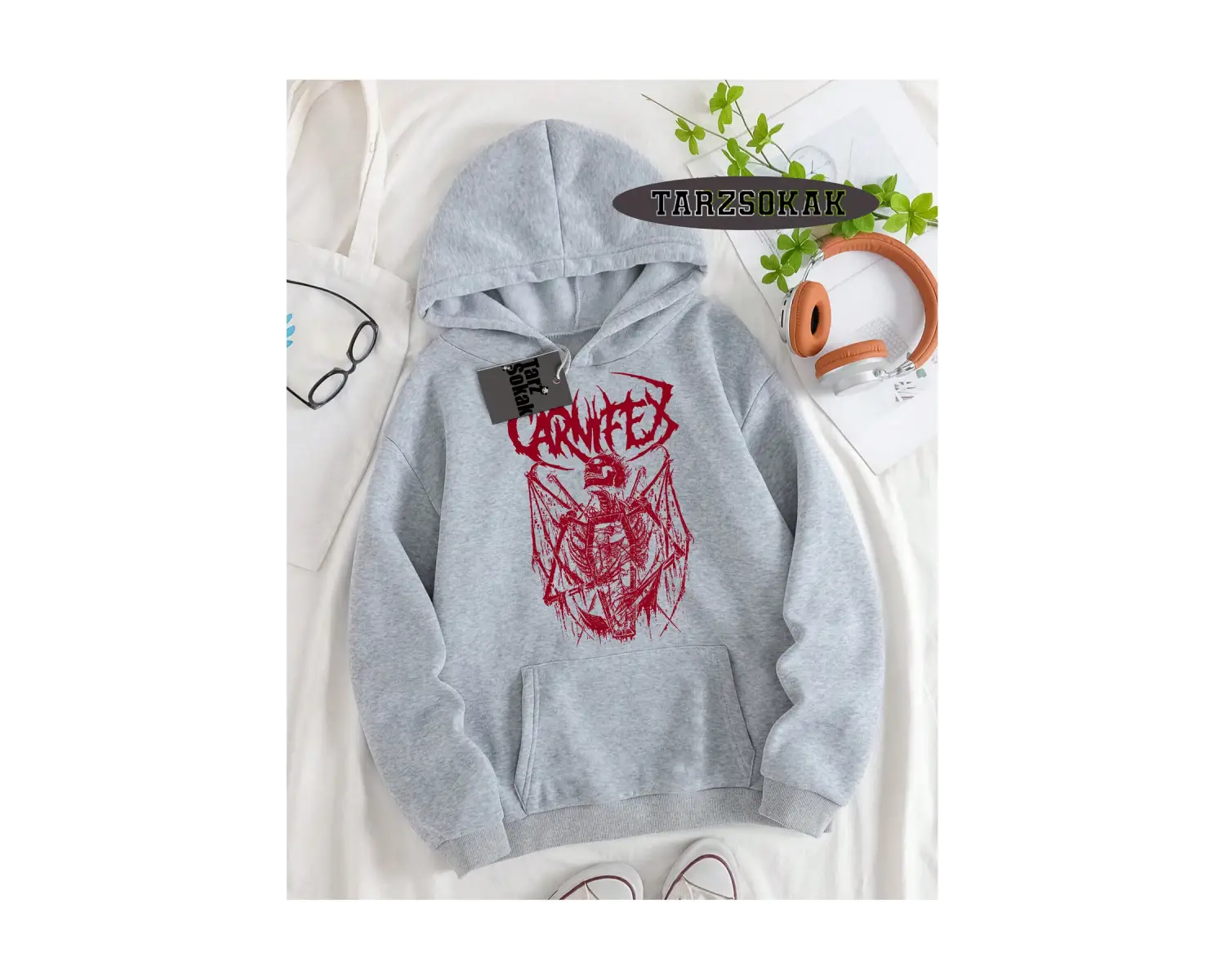 Biskilet Yaka Sweatshirt Beyaz Carnifex Özel Tasarım