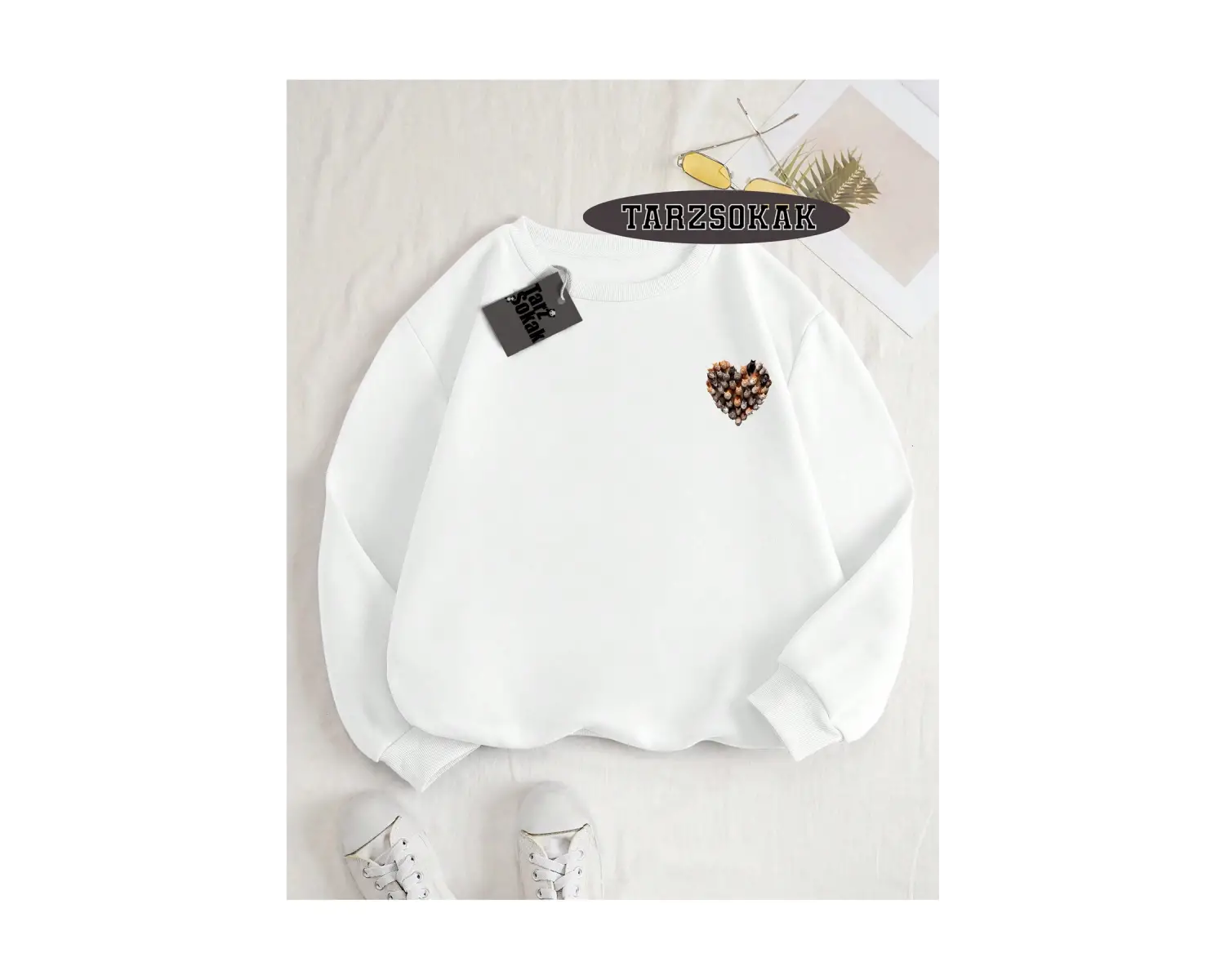 Biskilet Yaka Sweatshirt Beyaz EL GATO Özel Tasarım