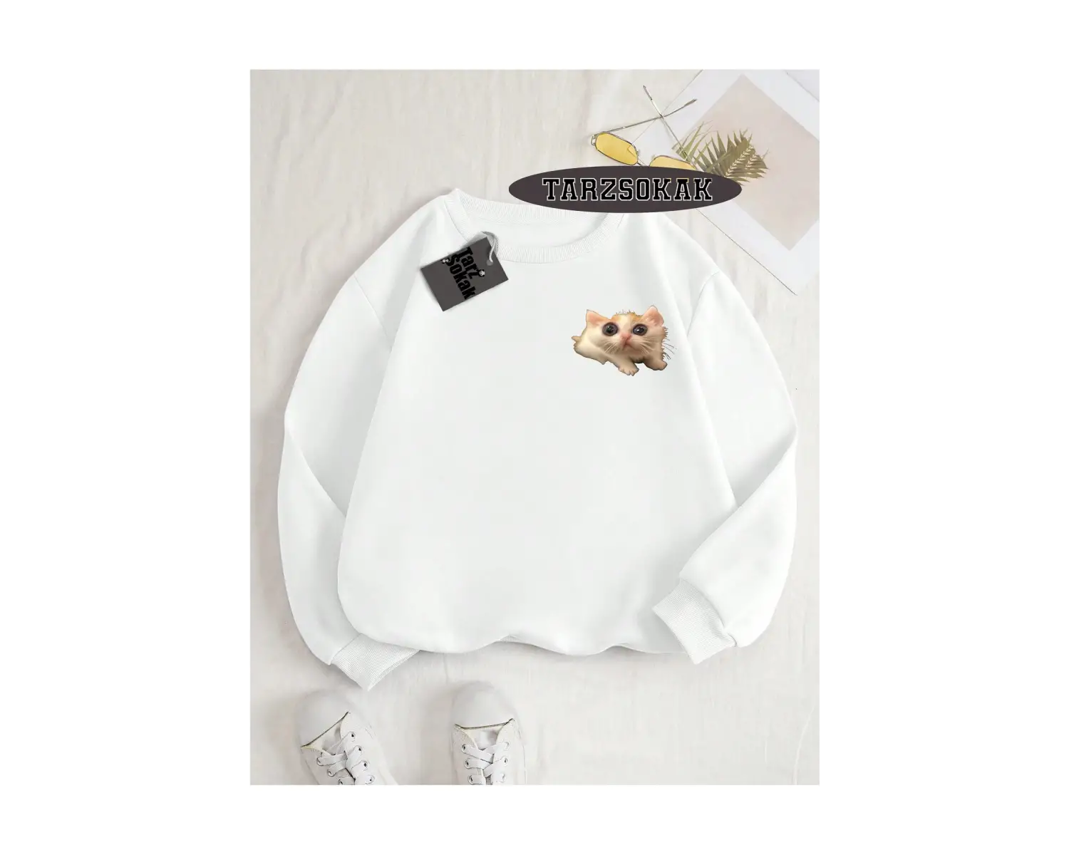 Biskilet Yaka Sweatshirt Beyaz EL GATO Özel Tasarım